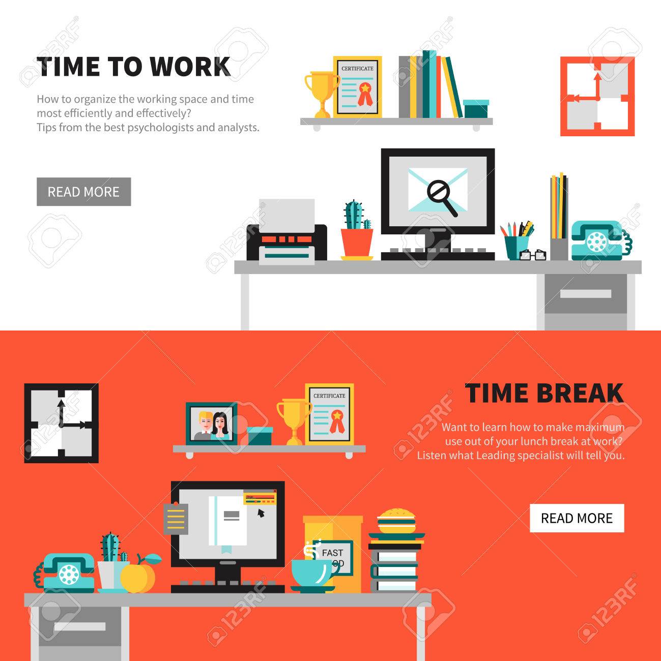 Horizontal Office Banners With Workspace Design Concept Sets ... Horizontal Office Banners With Workspace Design Concept Sets ...