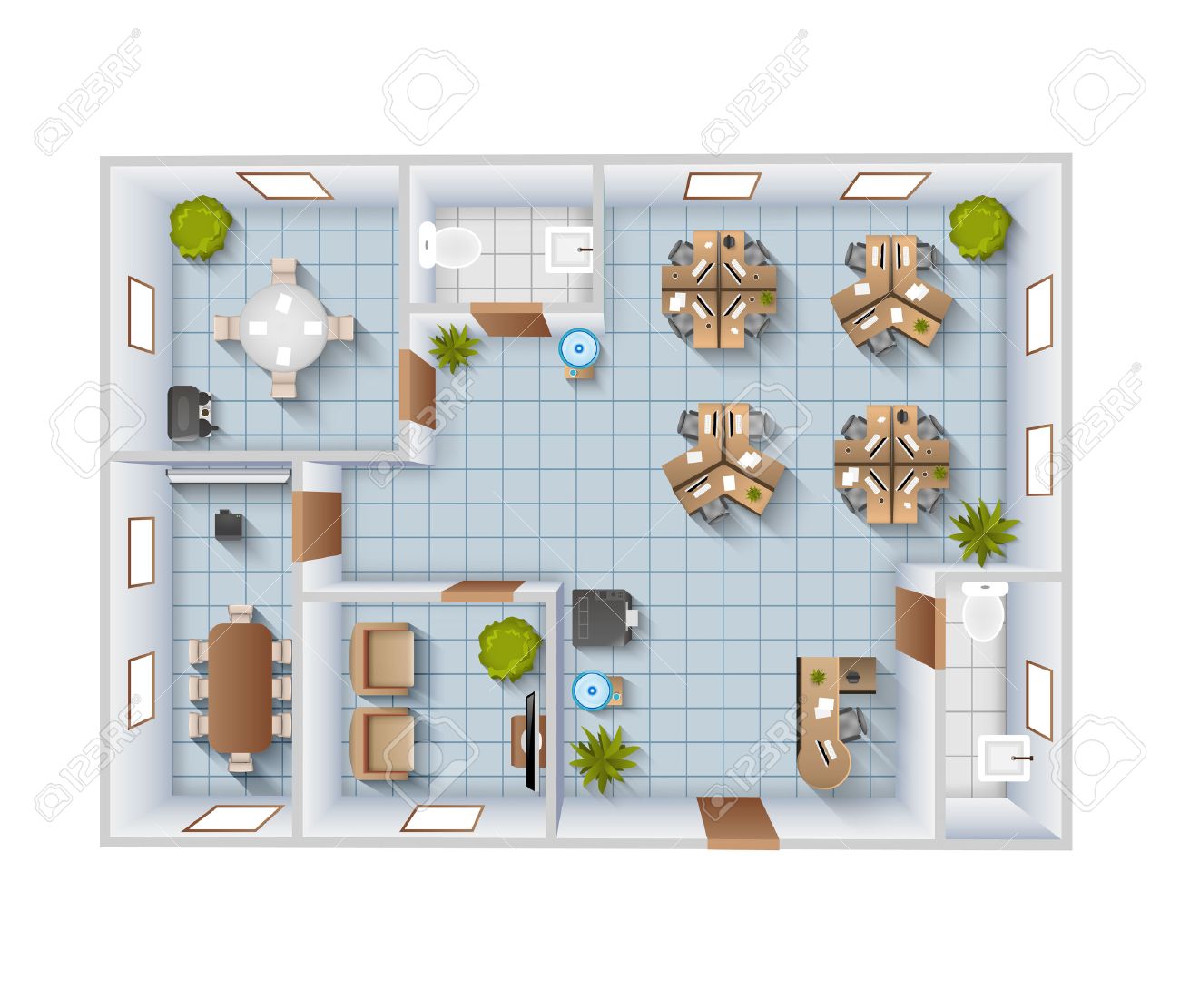office interior top view blueprint template with conference room top free office