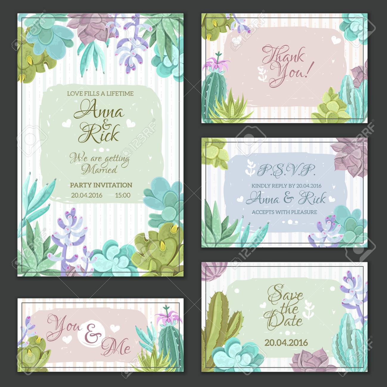Wedding cards set with a cactus design flat isolated vector illustration - 50340703 Wedding cards set with a cactus design flat isolated vector illustration - 50340703