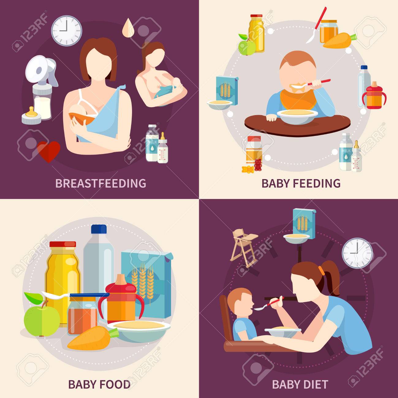 Healthy food choice for babies and toddlers 4 flat icons square composition banner abstract isolated vector illustration - 50703870 Healthy food choice for babies and toddlers 4 flat icons square composition banner abstract isolated vector illustration - 50703870