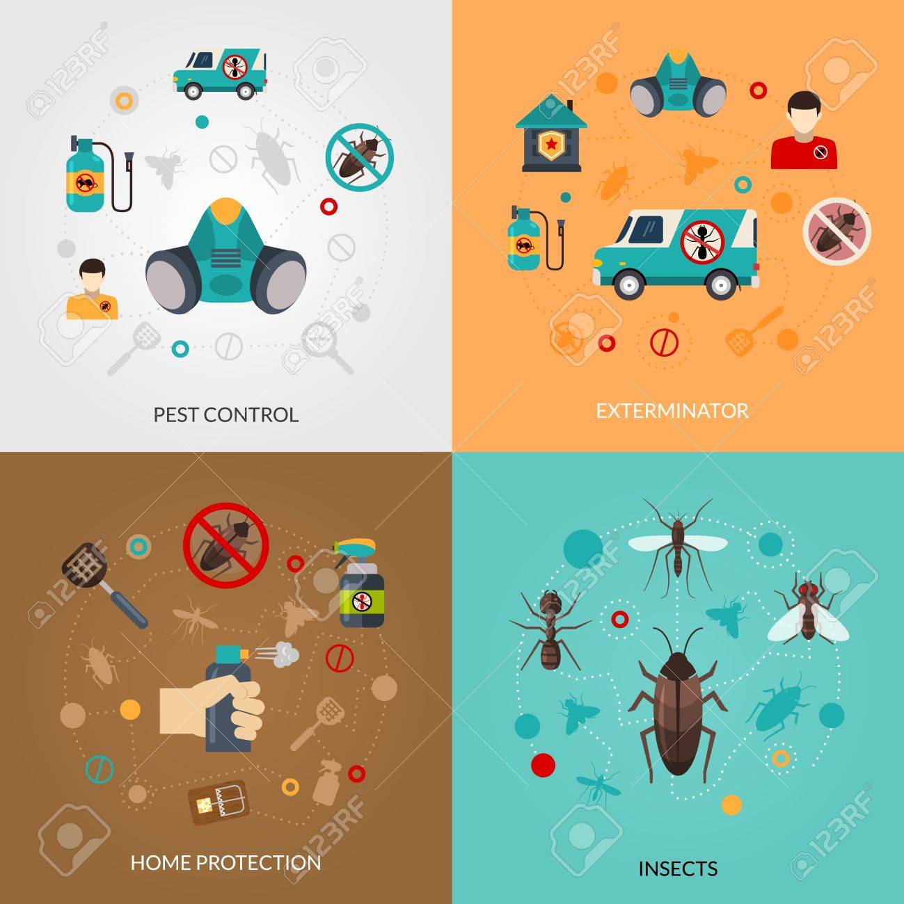 Home Pest Control Services 4 Flat Icons Square Composition For Royalty Free Cliparts Vectors And Stock Illustration Image 50703873