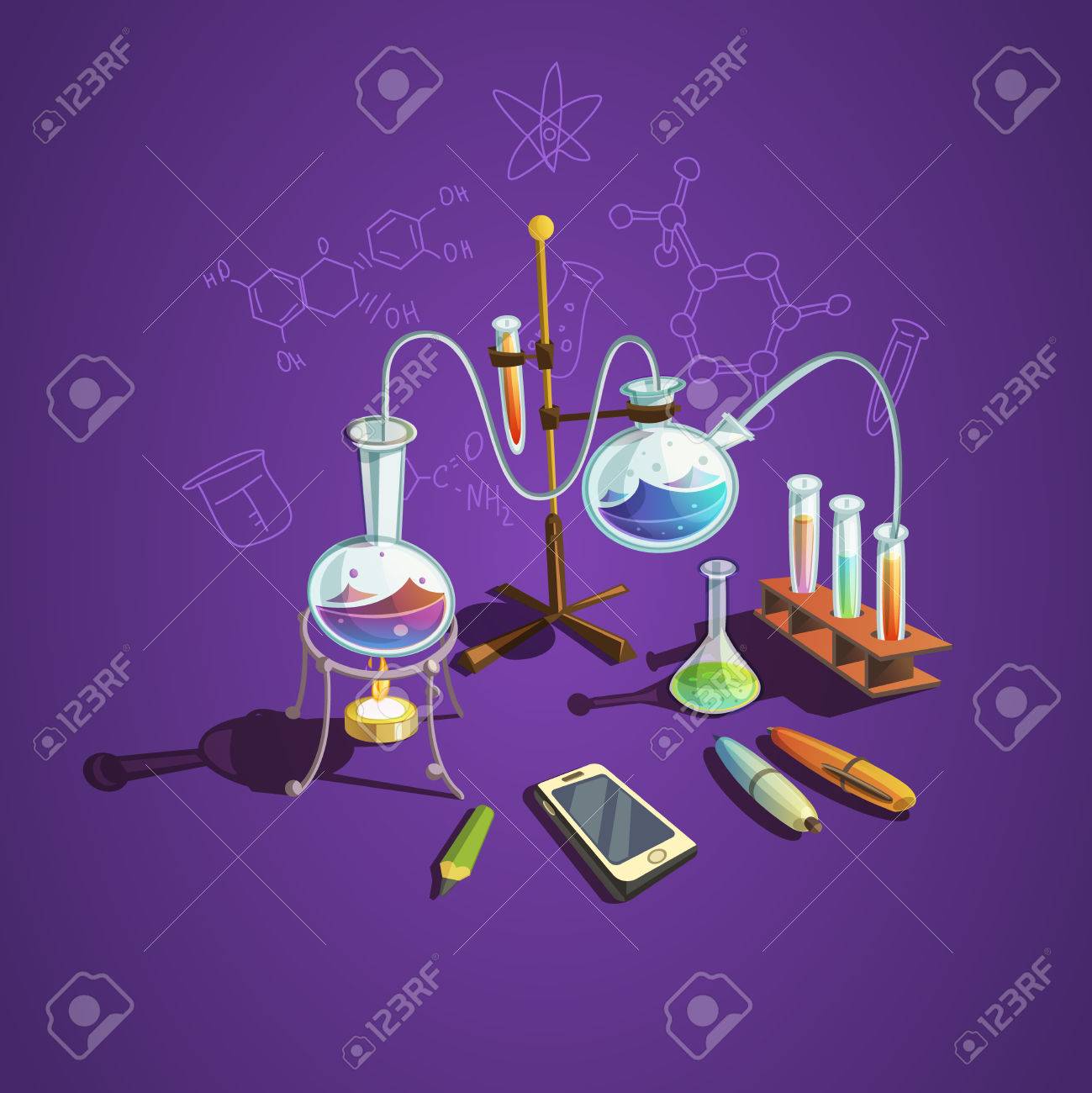 Chemistry science concept with retro cartoon scientific lab items vector illustration - 51142989 Chemistry science concept with retro cartoon scientific lab items vector illustration - 51142989