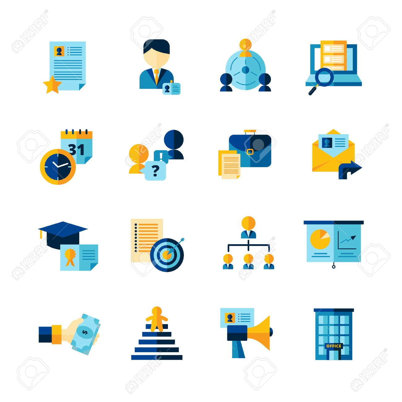resume flat color decorative icons set of finding professional