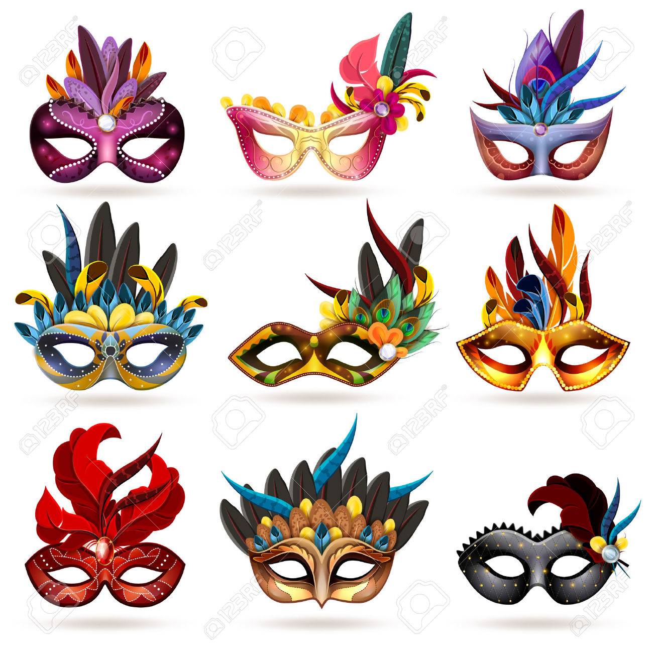 Mask realistic icons set with feathers and jewels isolated vector illustration - 51757197 Mask realistic icons set with feathers and jewels isolated vector illustration - 51757197