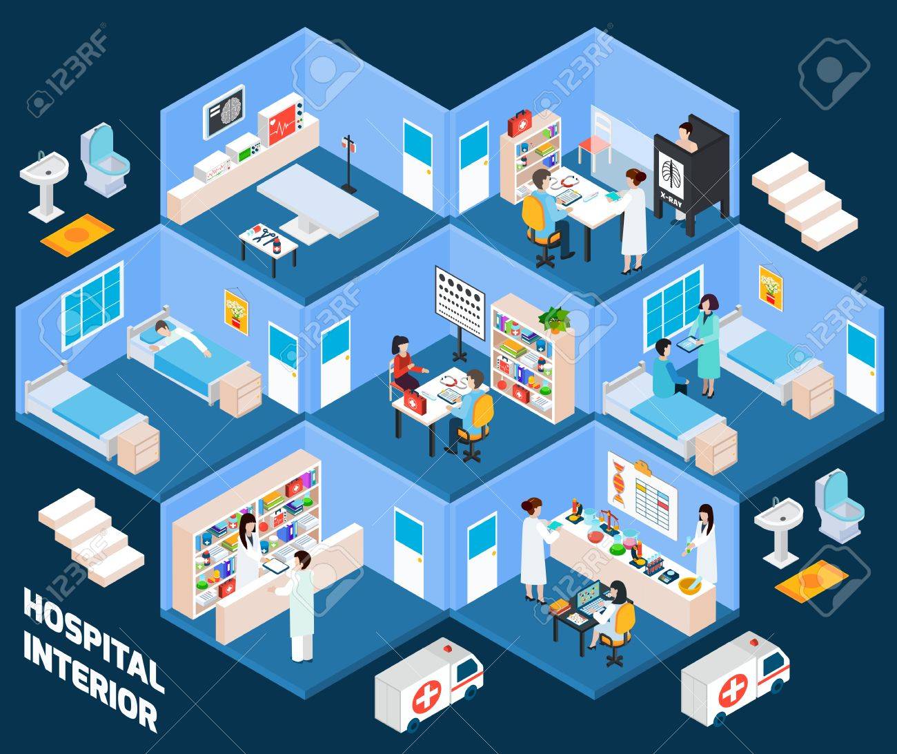 Hospital Isometric Interior With Medical Staff And Patients Vector  Illustration Royalty Free SVG, Cliparts, Vectors, and Stock Illustration.  Image 52698560., image size:1300x1092