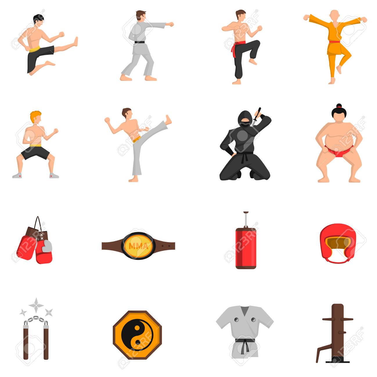 martial arts icons set
