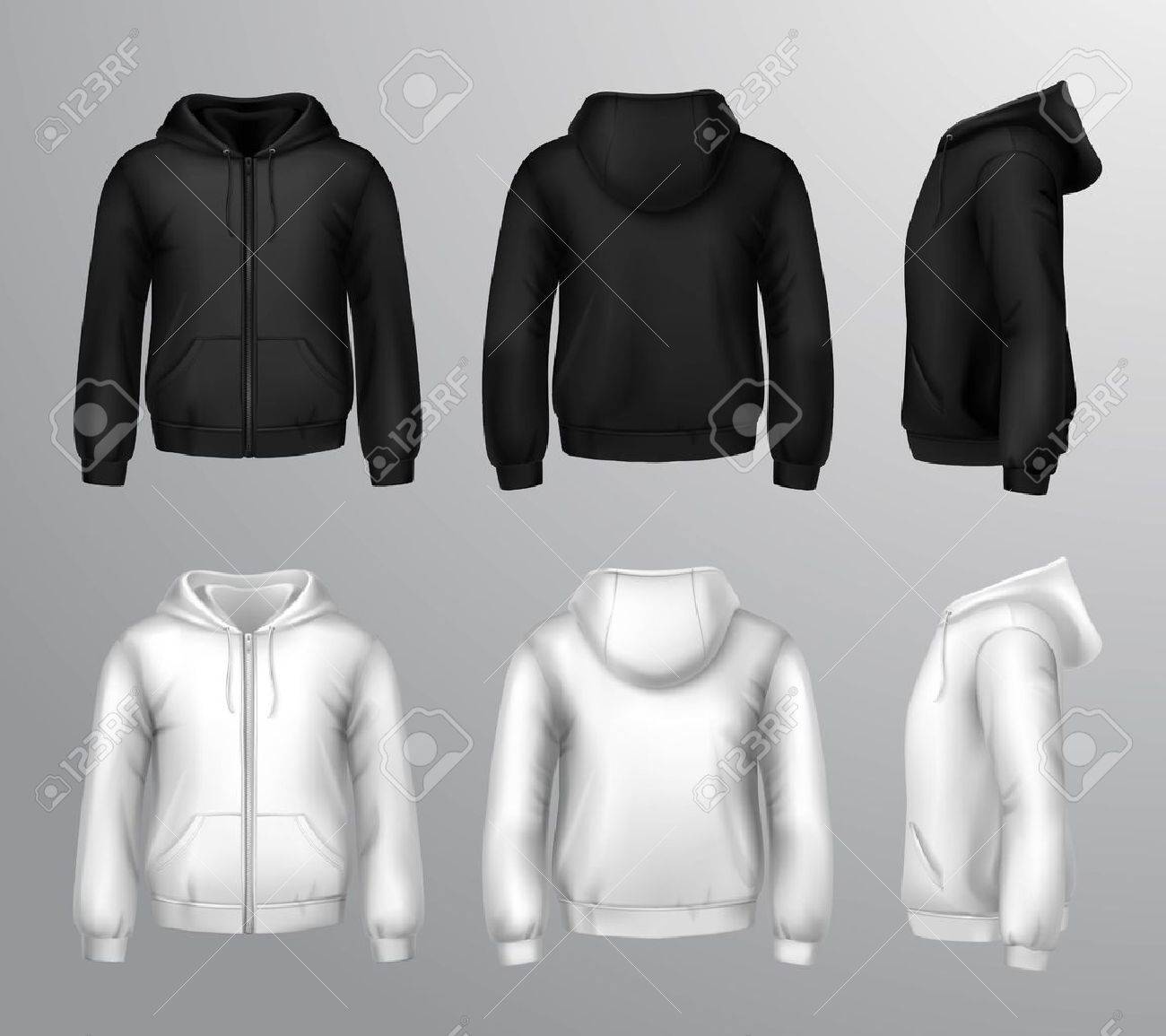 Set Aus Schwarzen Und Weißen Männlichen Kapuze Sweatshirts Vektor Illustration Der Schwarzen Und Weißen Hoodie