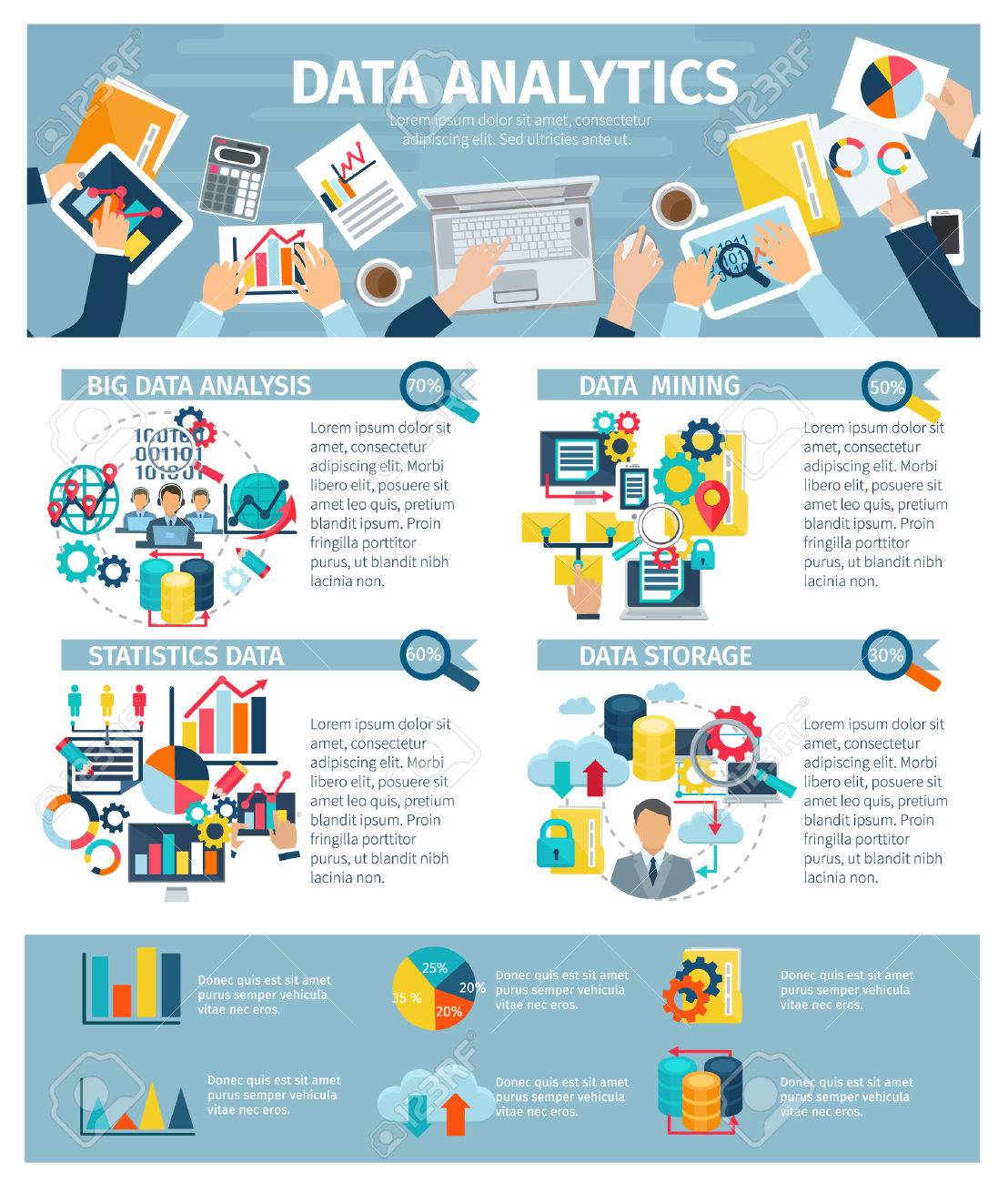 Big data mining analysis exchange statistics and storage technology infographic elements presentations poster flat abstract illustration vector - 54629386 Big data mining analysis exchange statistics and storage technology infographic elements presentations poster flat abstract illustration vector - 54629386