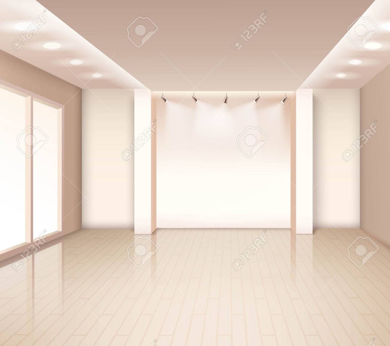 Empty Modern Room Interior With French Windows Illumination