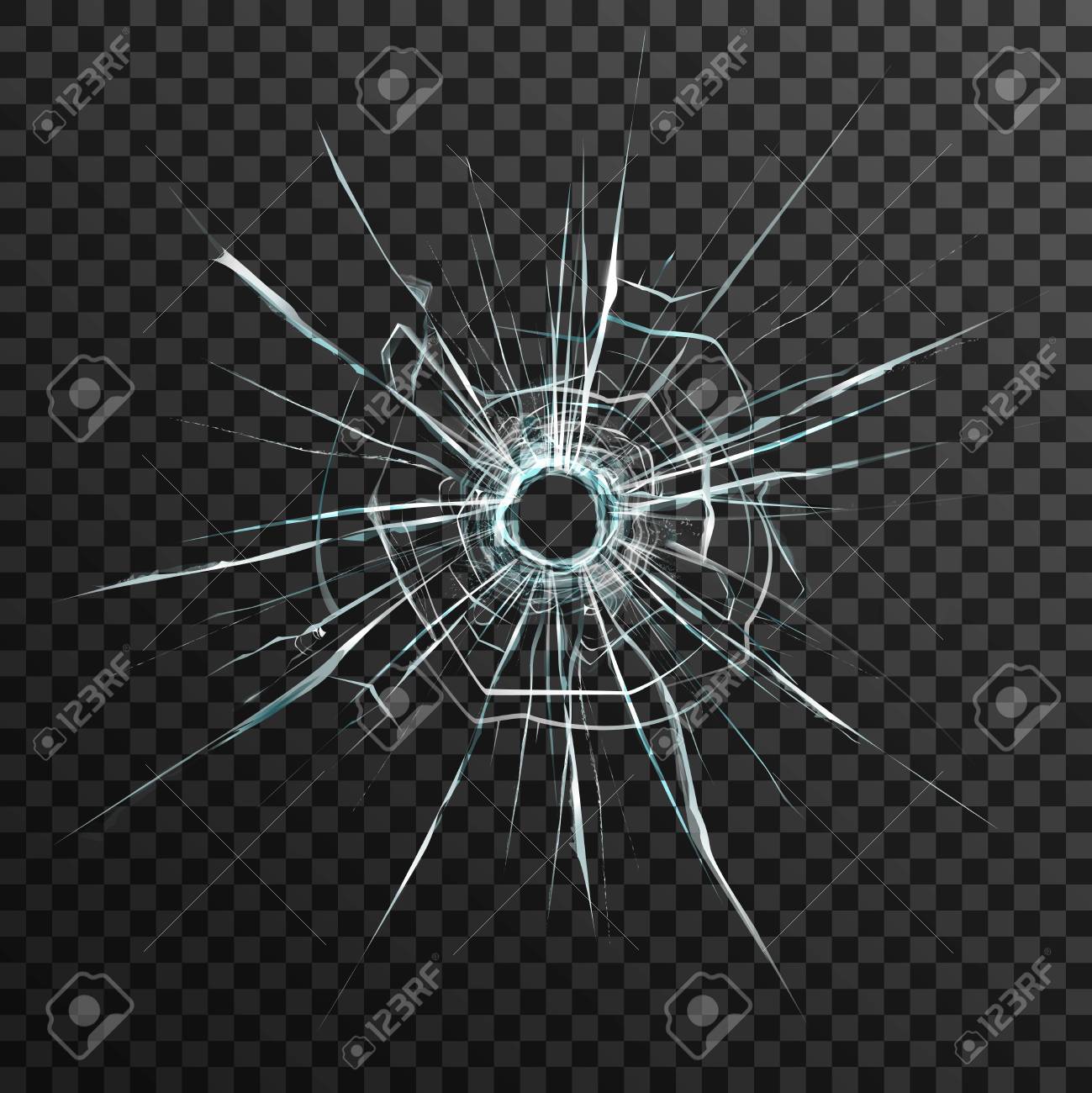 リアル スタイルの灰色と黒の飾りベクトル イラストの抽象的な背景の透明なガラスに銃弾の穴 のイラスト素材 ベクタ Image