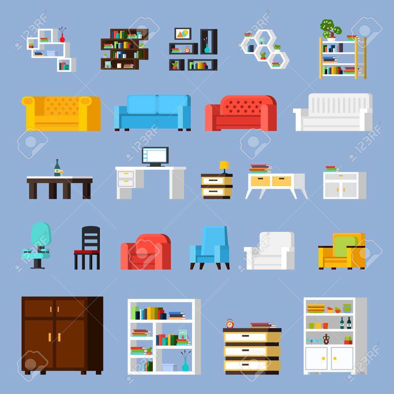 Icon set of different furniture elements for living room cabinet or hall orthogonal isolated vector illustration - 56988911 Icon set of different furniture elements for living room cabinet or hall orthogonal isolated vector illustration - 56988911