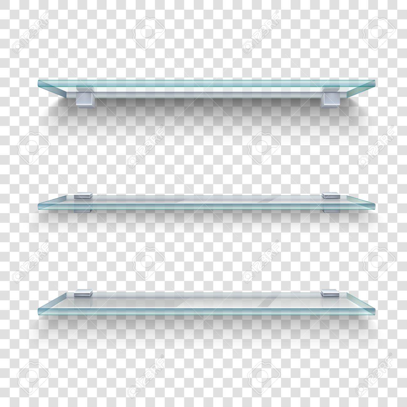 Three alike glass shelves on transparent grey and white plaid background realistic vector illustration - 56988930 Three alike glass shelves on transparent grey and white plaid background realistic vector illustration - 56988930