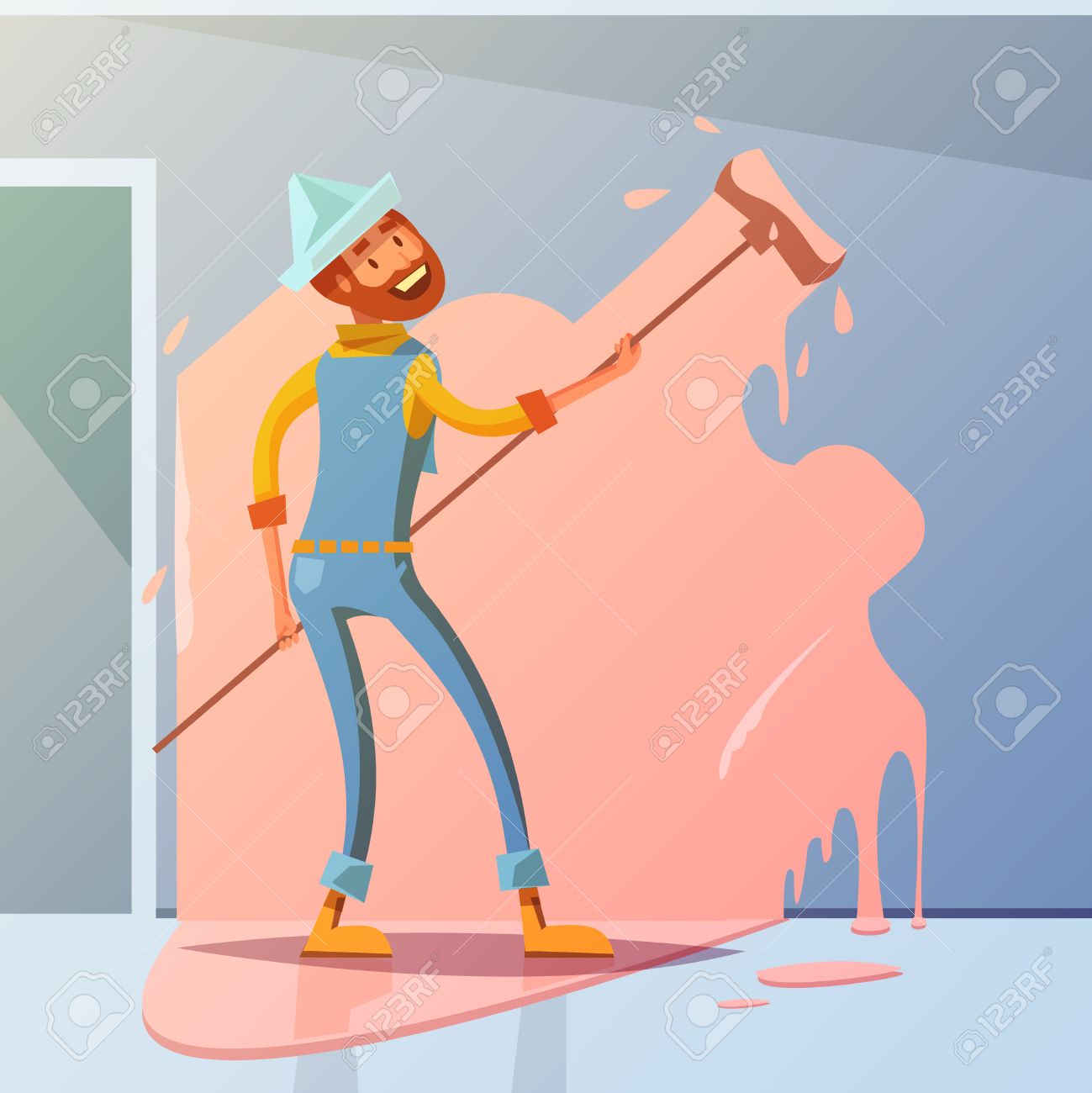 house painter cartoon background with interior redecorating symbols