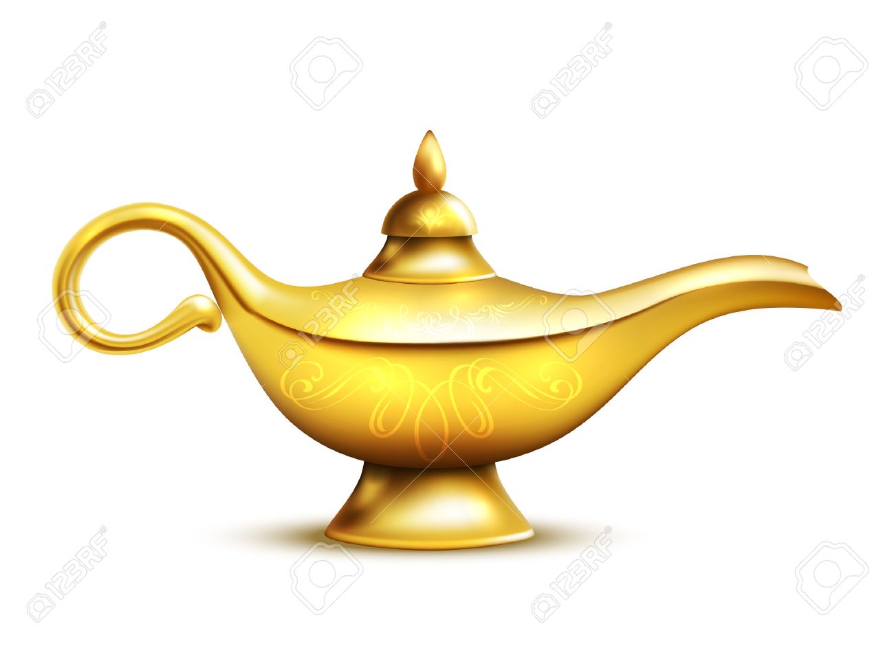 Aladdin yellow iron lamp isolated icon with shadow and ornaments on white background vector illustration - 56929735 Aladdin yellow iron lamp isolated icon with shadow and ornaments on white background vector illustration - 56929735