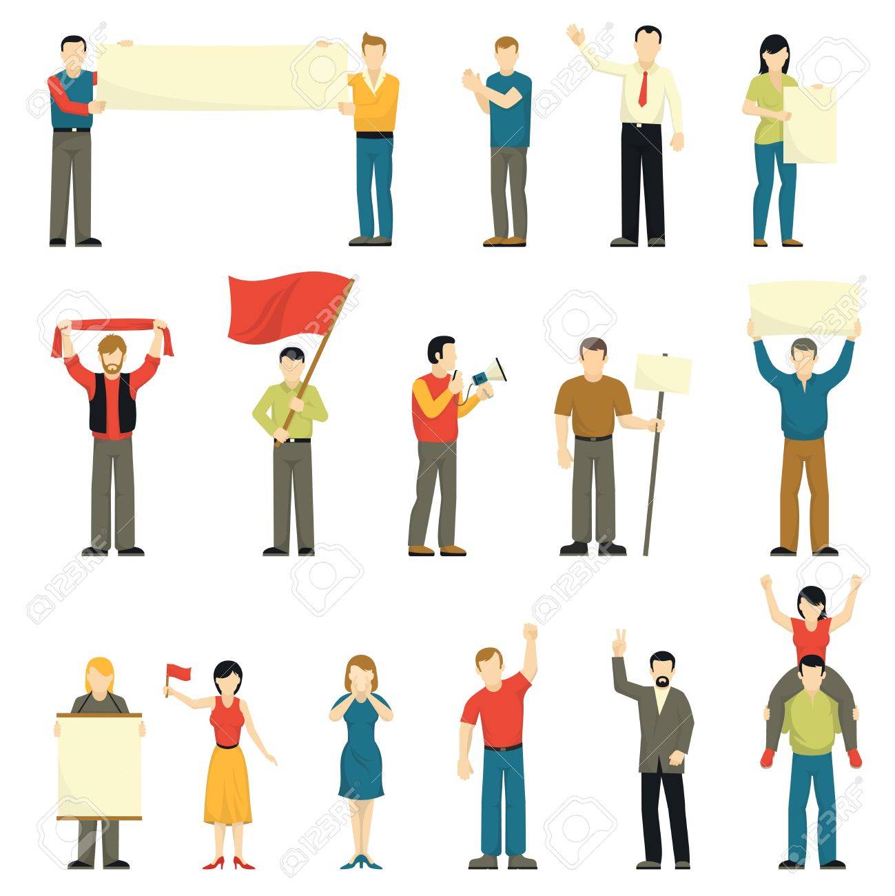 Cheering Protesting People Decorative Icons Set With Men Women Royalty Free Cliparts Vectors And Stock Illustration Image 57229420