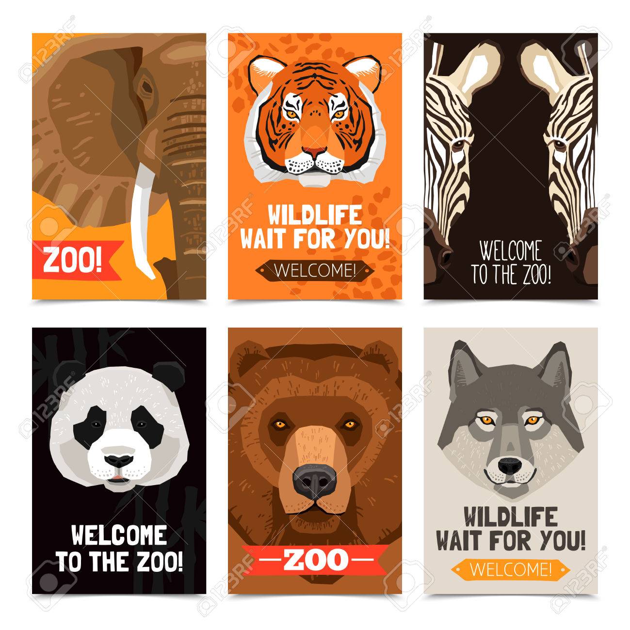 mini posters set with different wild animals heads on each poster