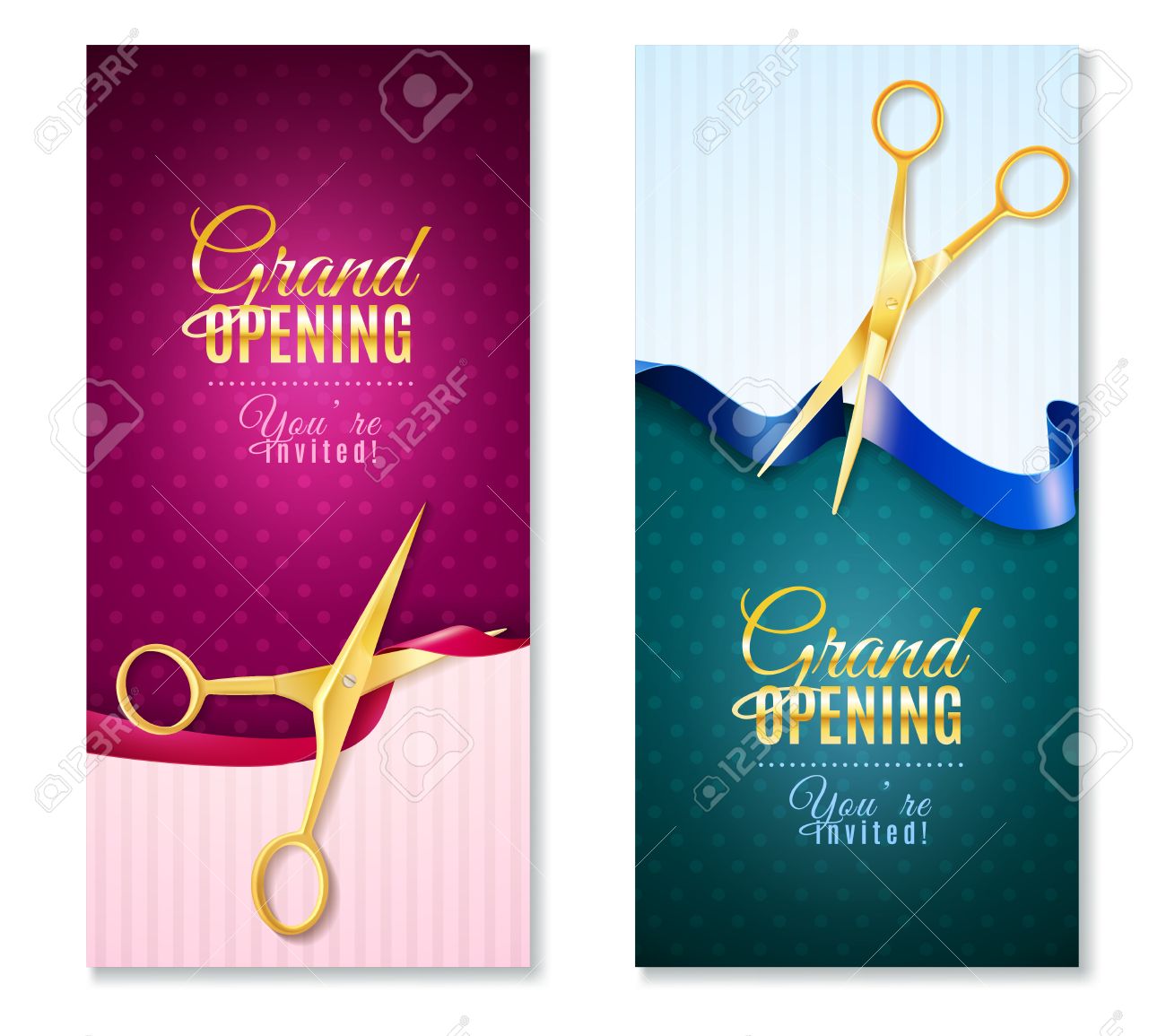 grand opening invitation vertical banners set with ribbon realistic invitation for office opening