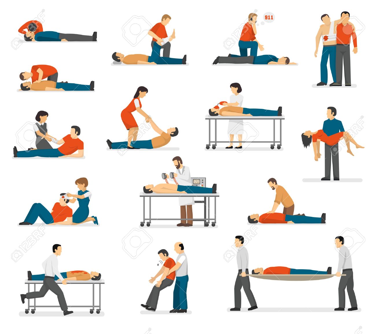 First aid emergency treatment and cpr technique in life threatening situations flat icons collection abstract isolated vector illustration - 61495357 First aid emergency treatment and cpr technique in life threatening situations flat icons collection abstract isolated vector illustration - 61495357