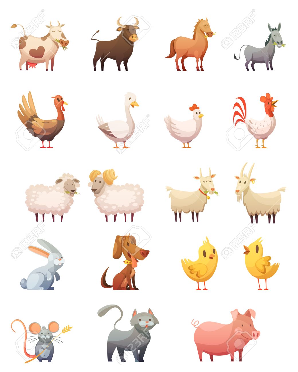 farm animals cartoon icons