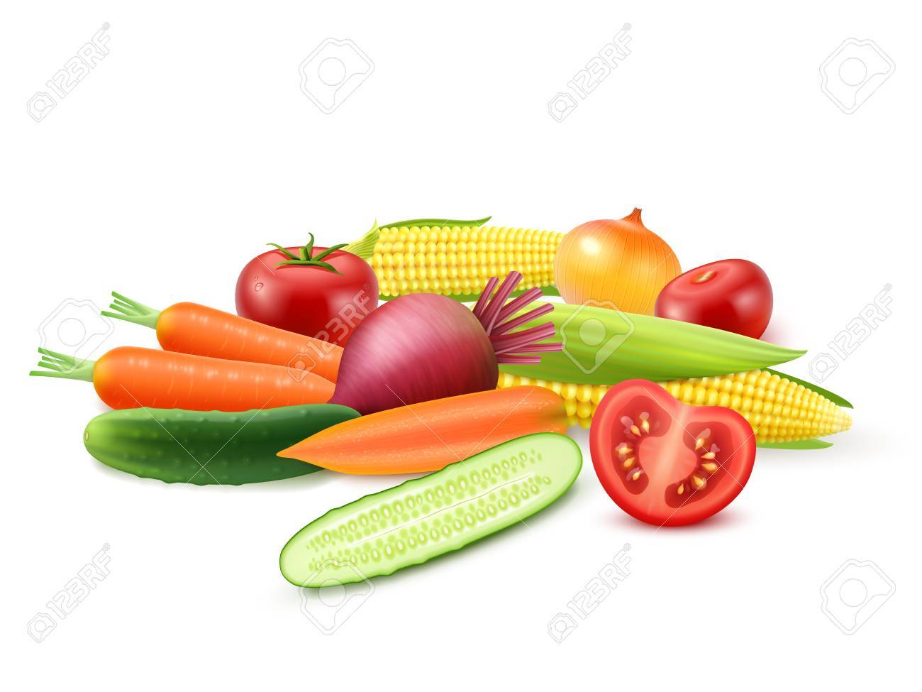 colorful fresh vegetables template with cucumber tomato beet