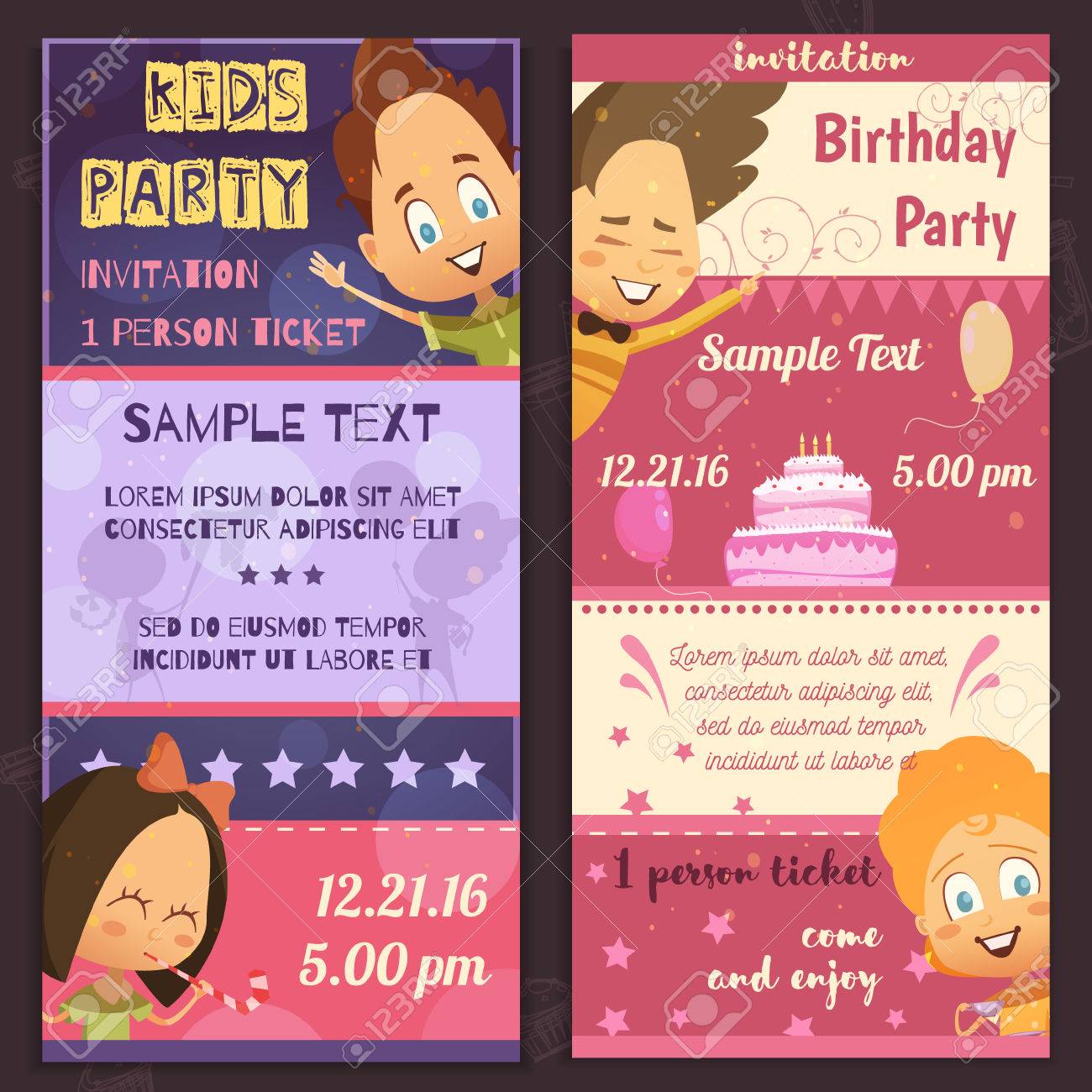 kids party invitation layout vertical banners with glad children