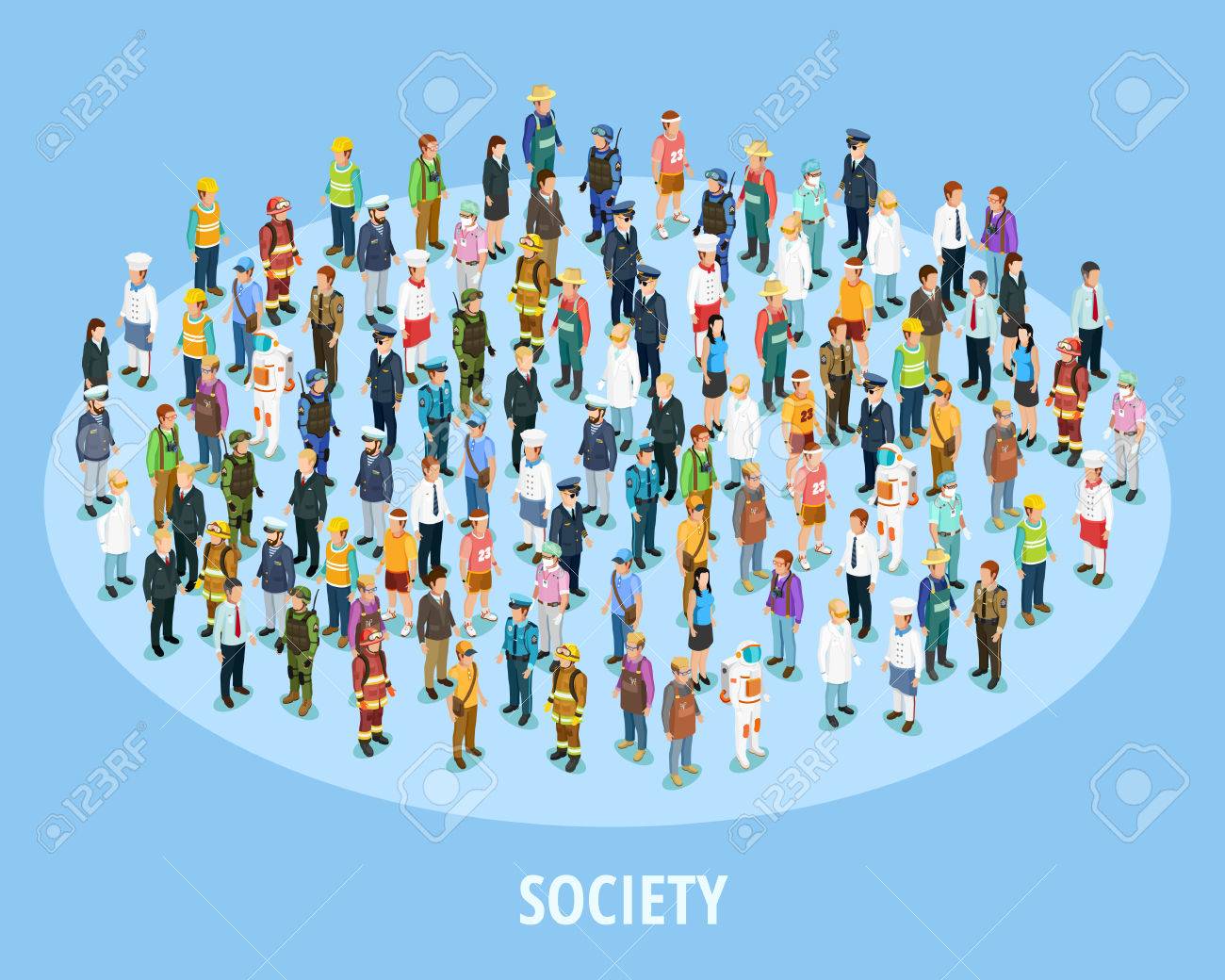 professional society isometric background with people of different