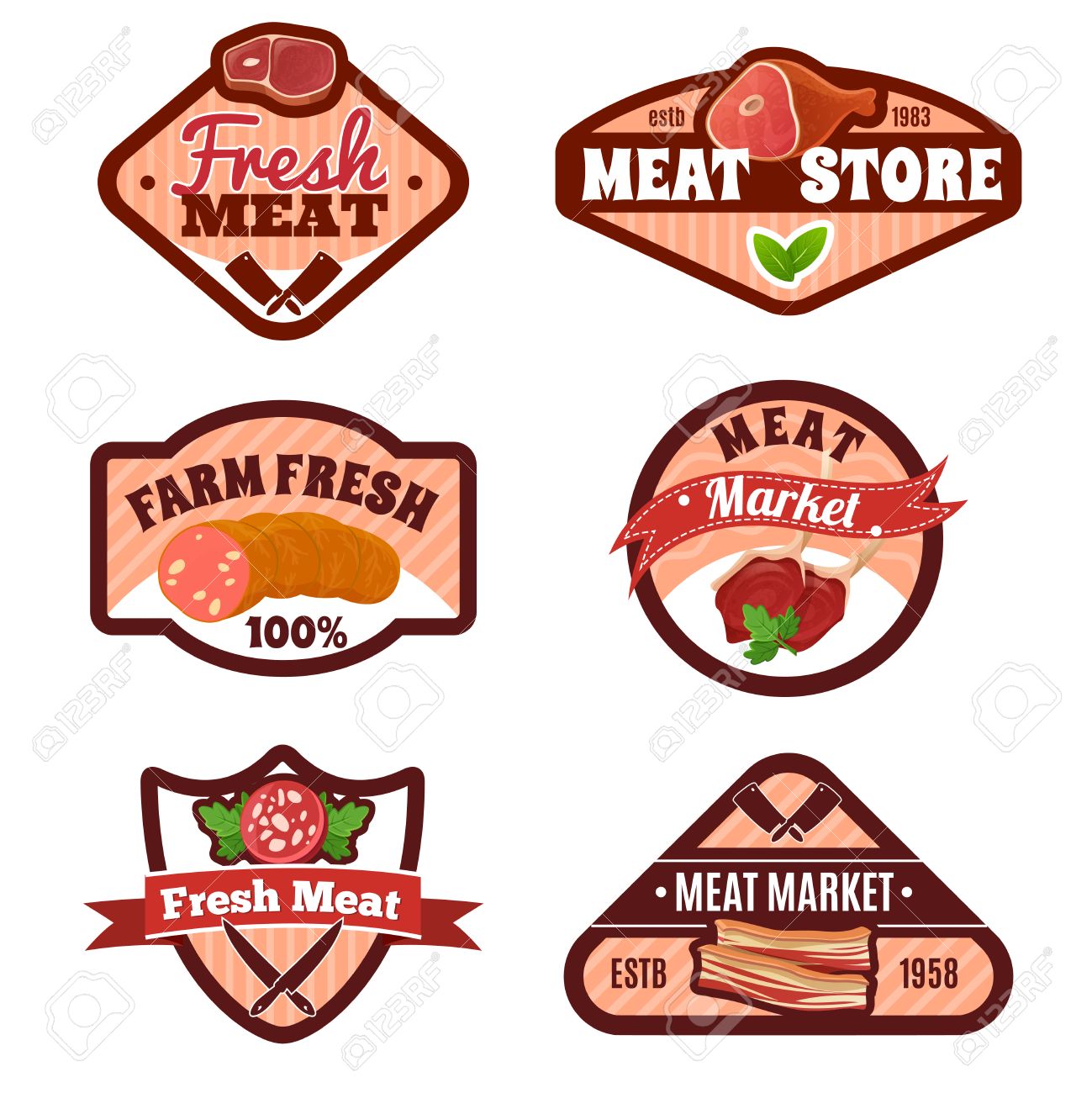 肉屋のシンボル フラット分離イラストを入り肉市場エンブレムのイラスト素材 ベクタ Image