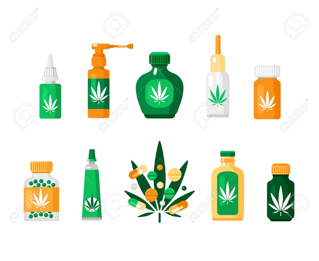 Composicion De Cannabis De Farmacia De Color En Estilo Plano Con Diferentes Tipos De Drogas Y Metodos De Ilustracion Vectorial Ilustraciones Vectoriales Clip Art Vectorizado Libre De Derechos Image 72892573