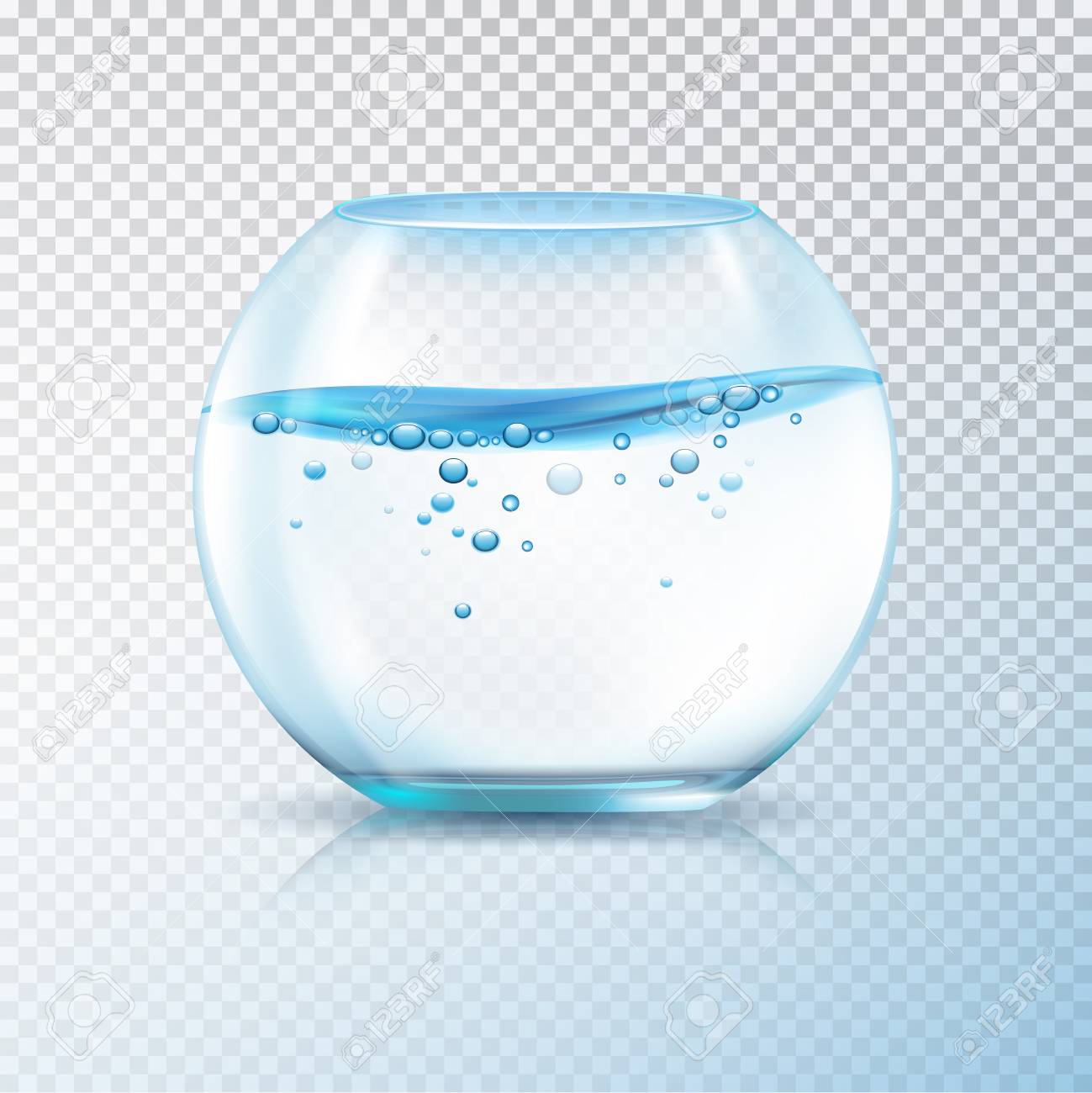 透明なガラス ラウンド透明な背景リアルなベクター イラストを水と空気の泡が魚ボウル水族館のイラスト素材 ベクタ Image