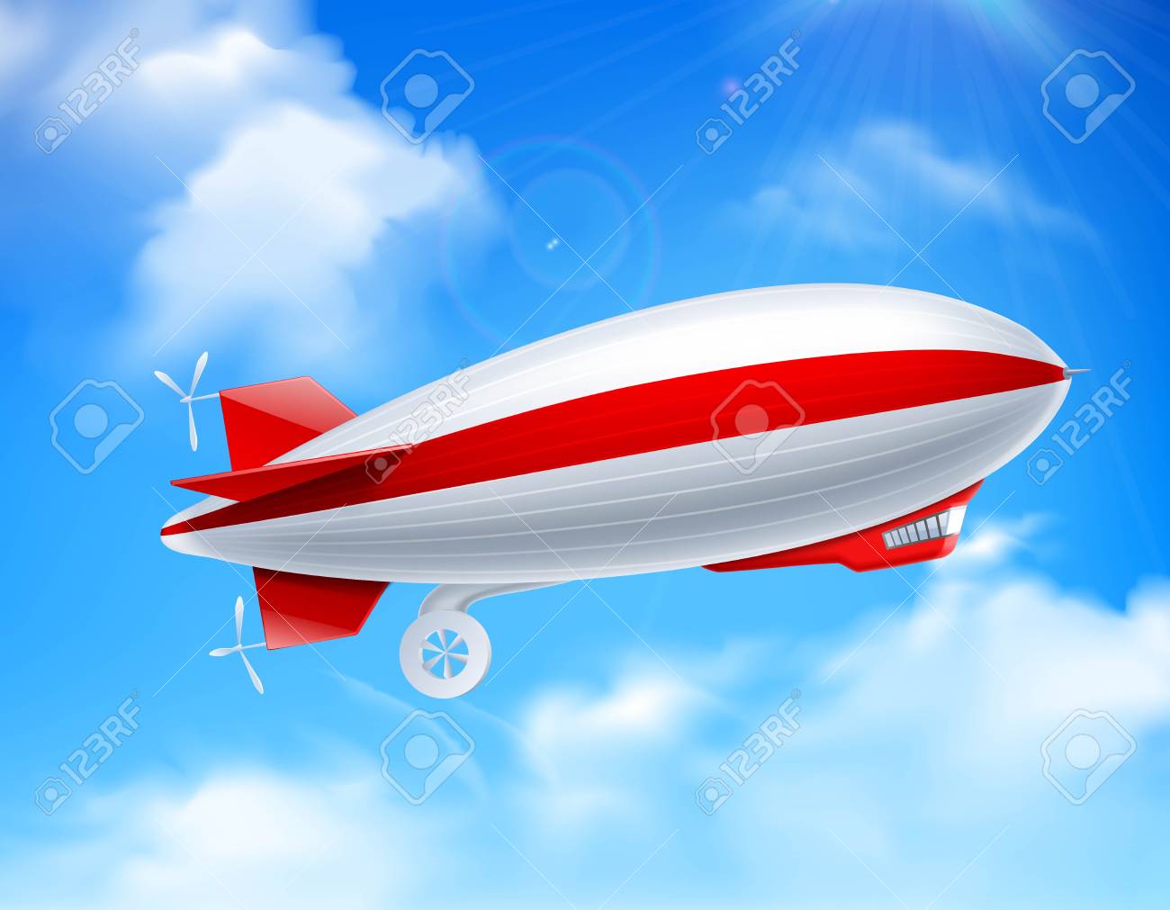 空のベクトル図に大きな飛行船空成分の色と現実的なツェッペリン型飛行船のイラスト素材 ベクタ Image