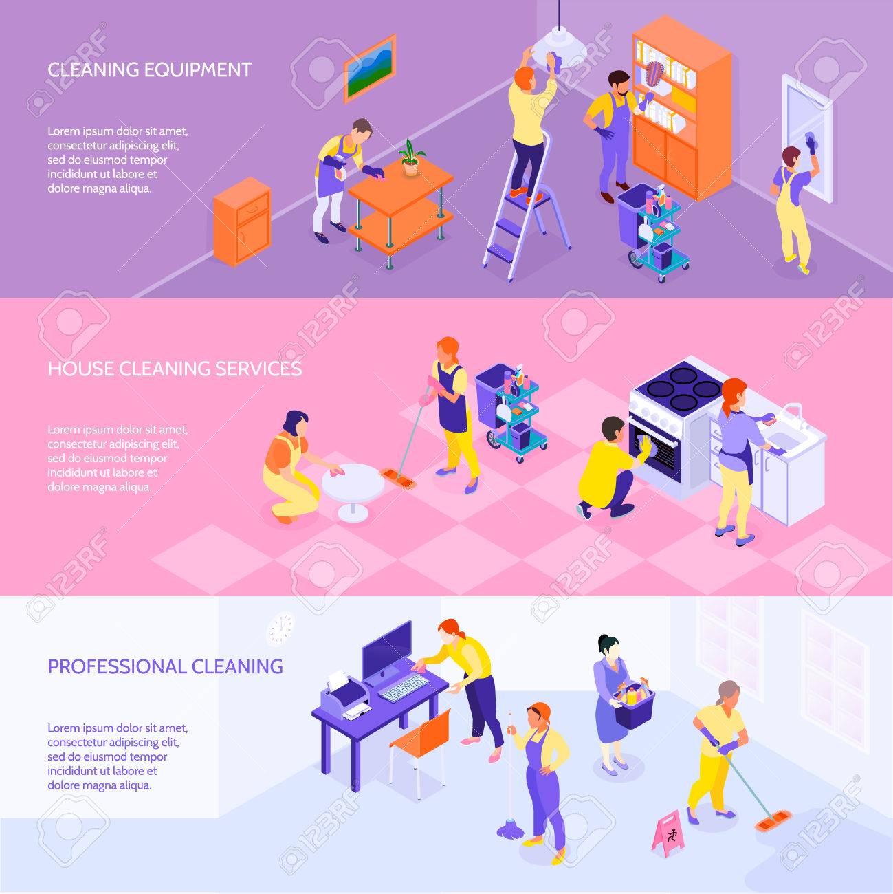 Professional cleaning company equipment services and rates 3 horizontal infographic elements isometric banners set isolated vector illustration - 86093029 Professional cleaning company equipment services and rates 3 horizontal infographic elements isometric banners set isolated vector illustration - 86093029