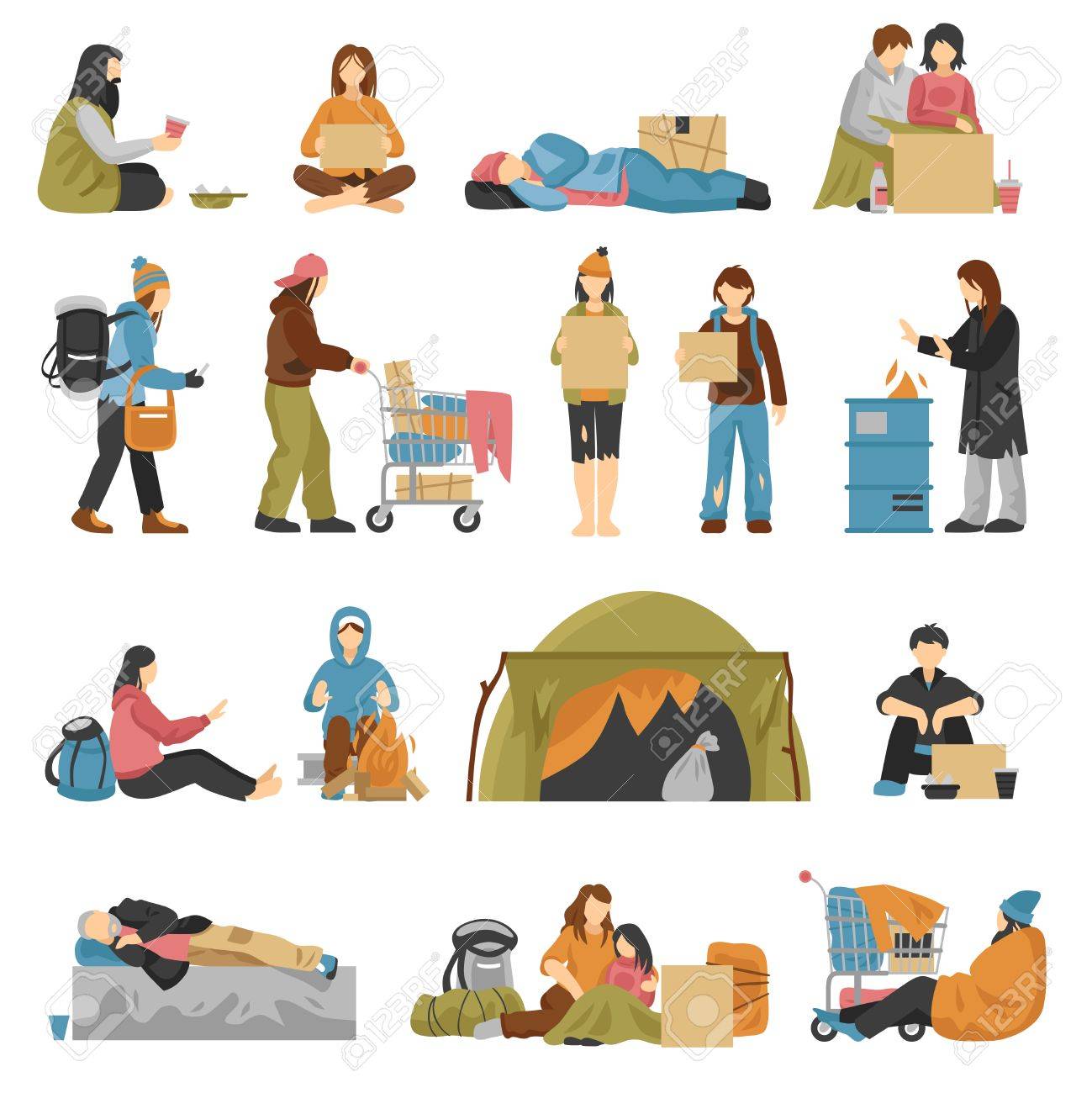 Homeless male and female people with kids begging money set isolated on white background flat vector illustration - 86203464 Homeless male and female people with kids begging money set isolated on white background flat vector illustration - 86203464