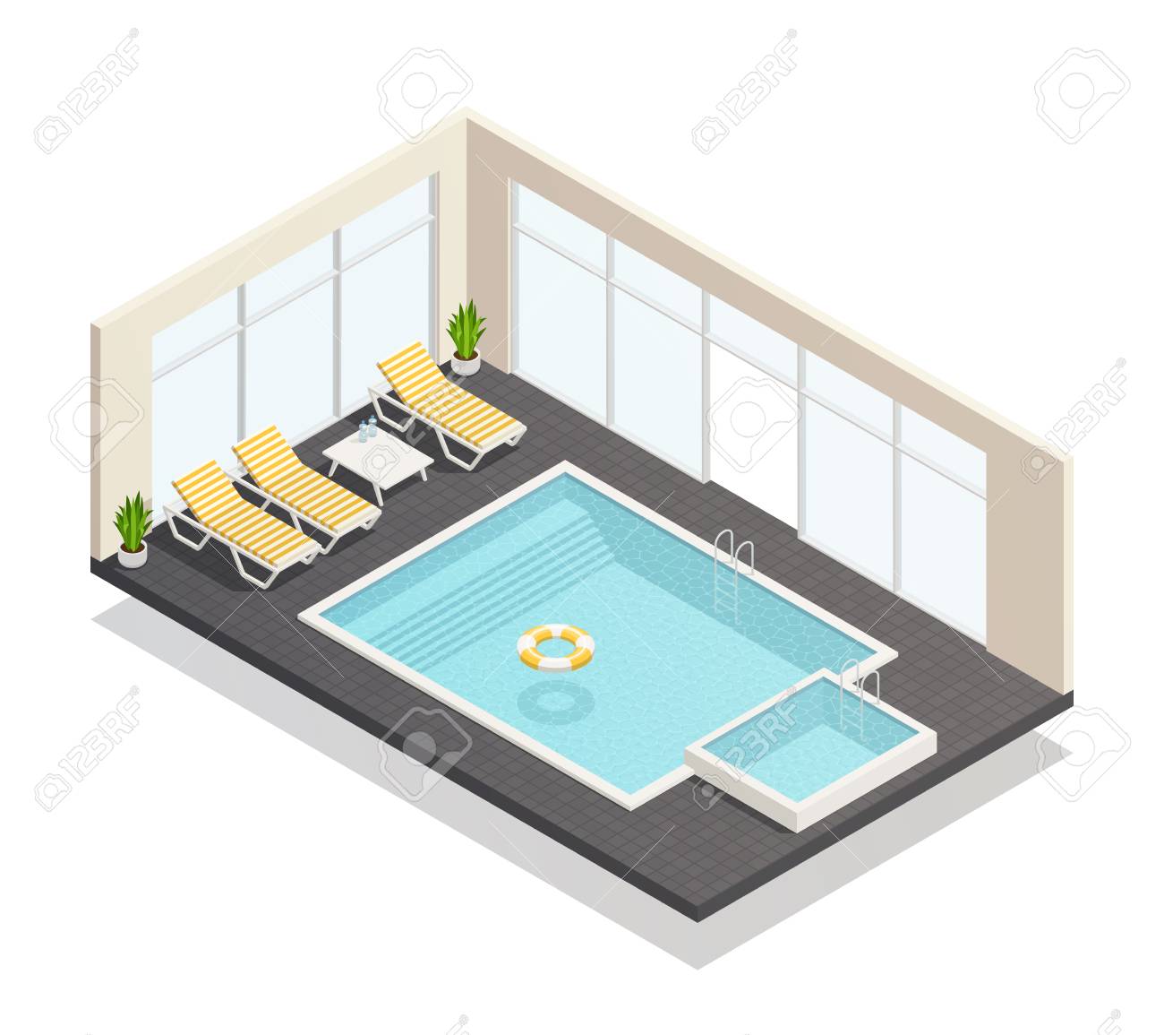 Recreation Indoor Swimming Pool And Fun Bath With Poolside Lounge