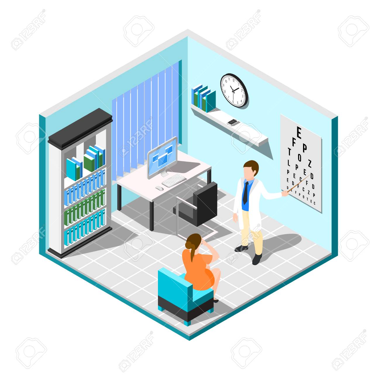 Isometric Ophthalmologist Composition With Medical Examination