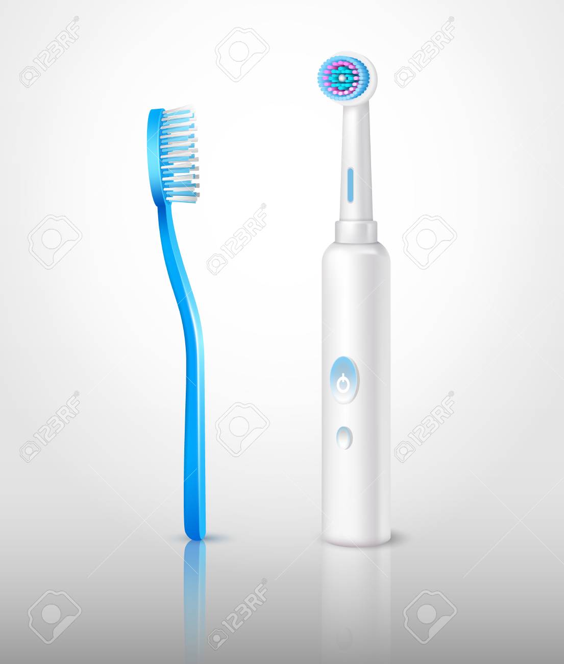 realistic set of two classic and electric toothbrushes design