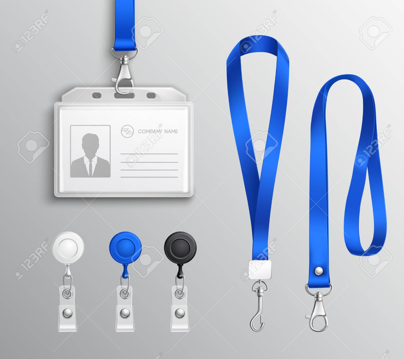 employees id card and badges holders with blue lanyards and strap