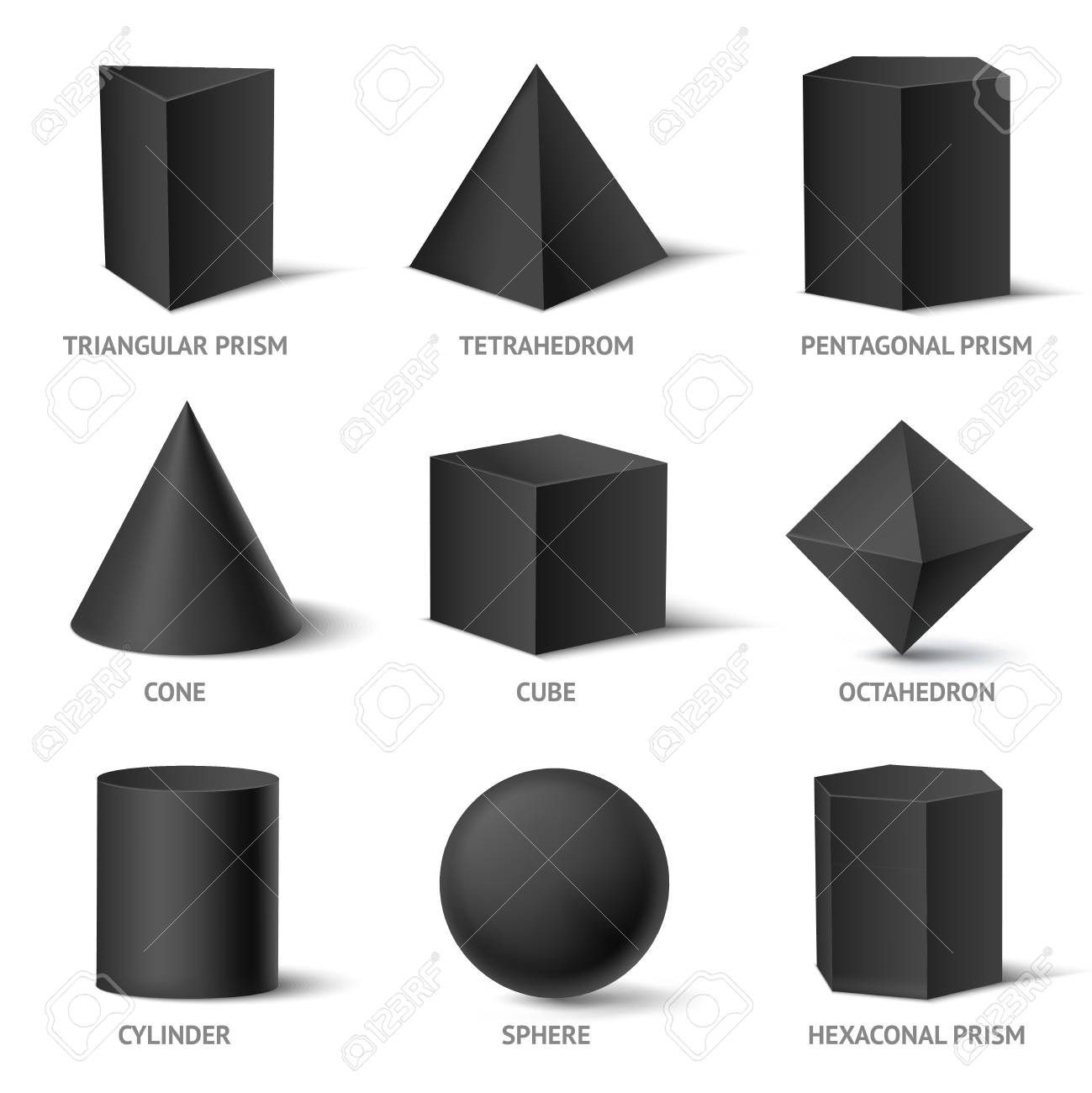 Realistic Geometric Shapes Black Set With Isolated Three Dimensional Geometric Objects Design Illustration Royalty Free Cliparts Vectors And Stock Illustration Image 88243779