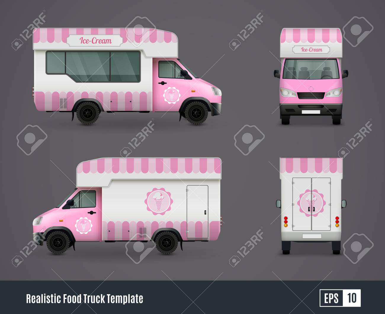 food trucks realistic ad template design composition of four