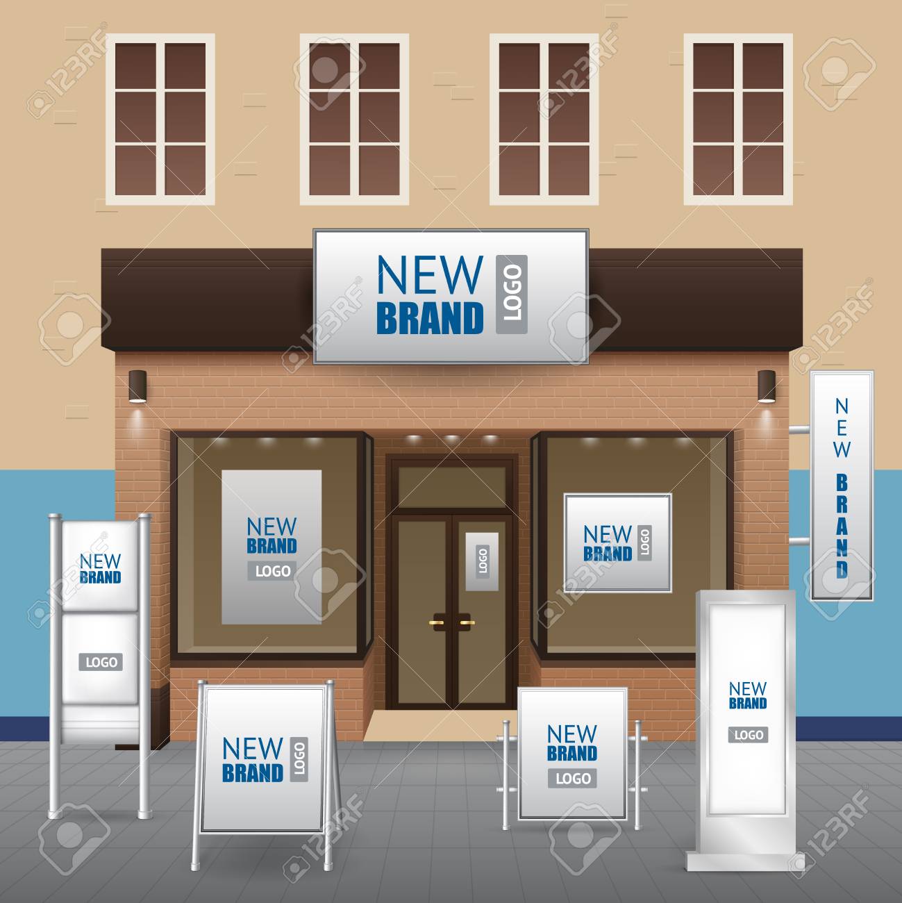 街の背景のリアルなベクター イラストを建物に看板の形状の異なる企業のアイデンティティのための屋外広告 のイラスト素材 ベクタ Image 街の背景のリアルなベクター イラストを建物に看板の形状の異なる企業のアイデンティティのための屋外広告 のイラスト素材 ベクタ Image