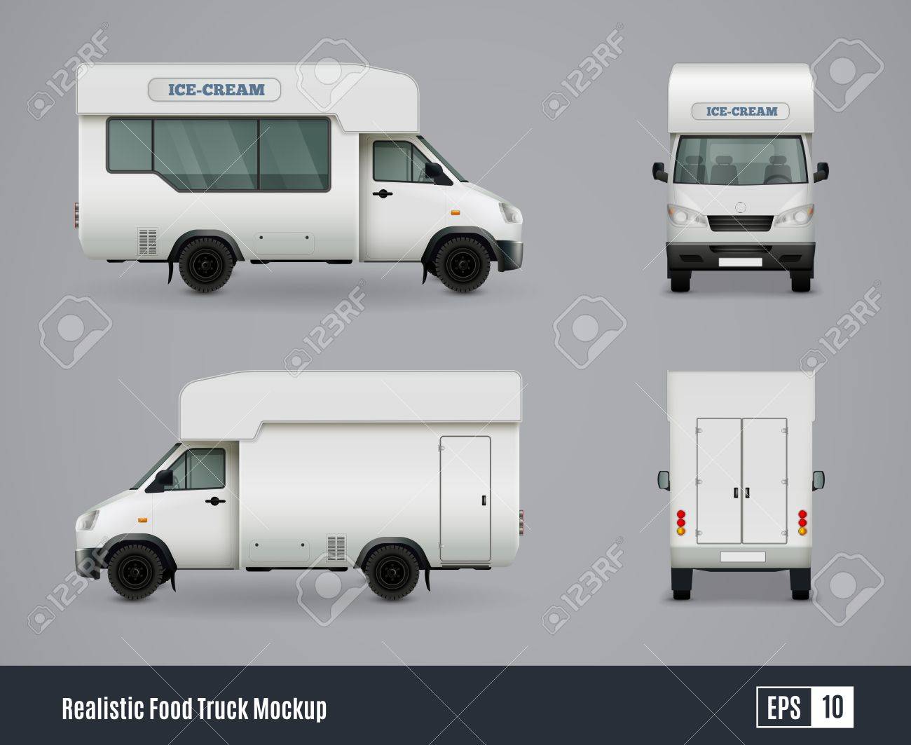 food trucks realistic ad template mockup set with isolated views