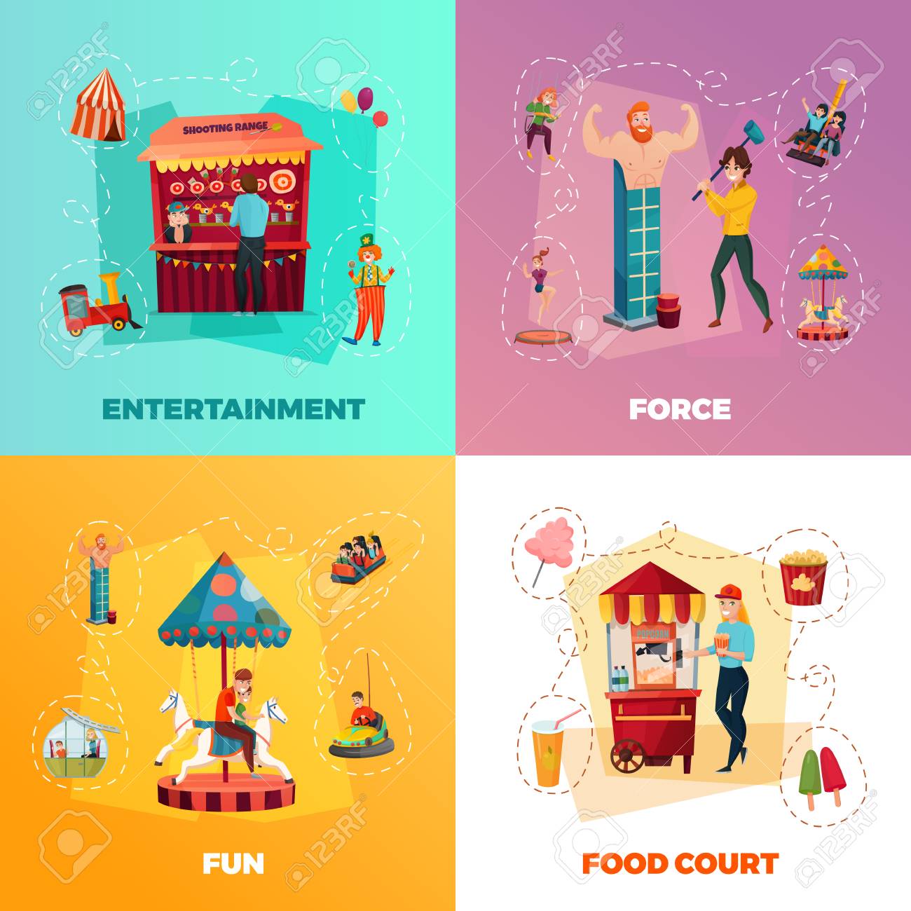 エンターテイメントとフード コート アイコン遊園 2 X 2 の設計コンセプトにみる人々 のベクター イラスト のイラスト素材 ベクタ Image 84