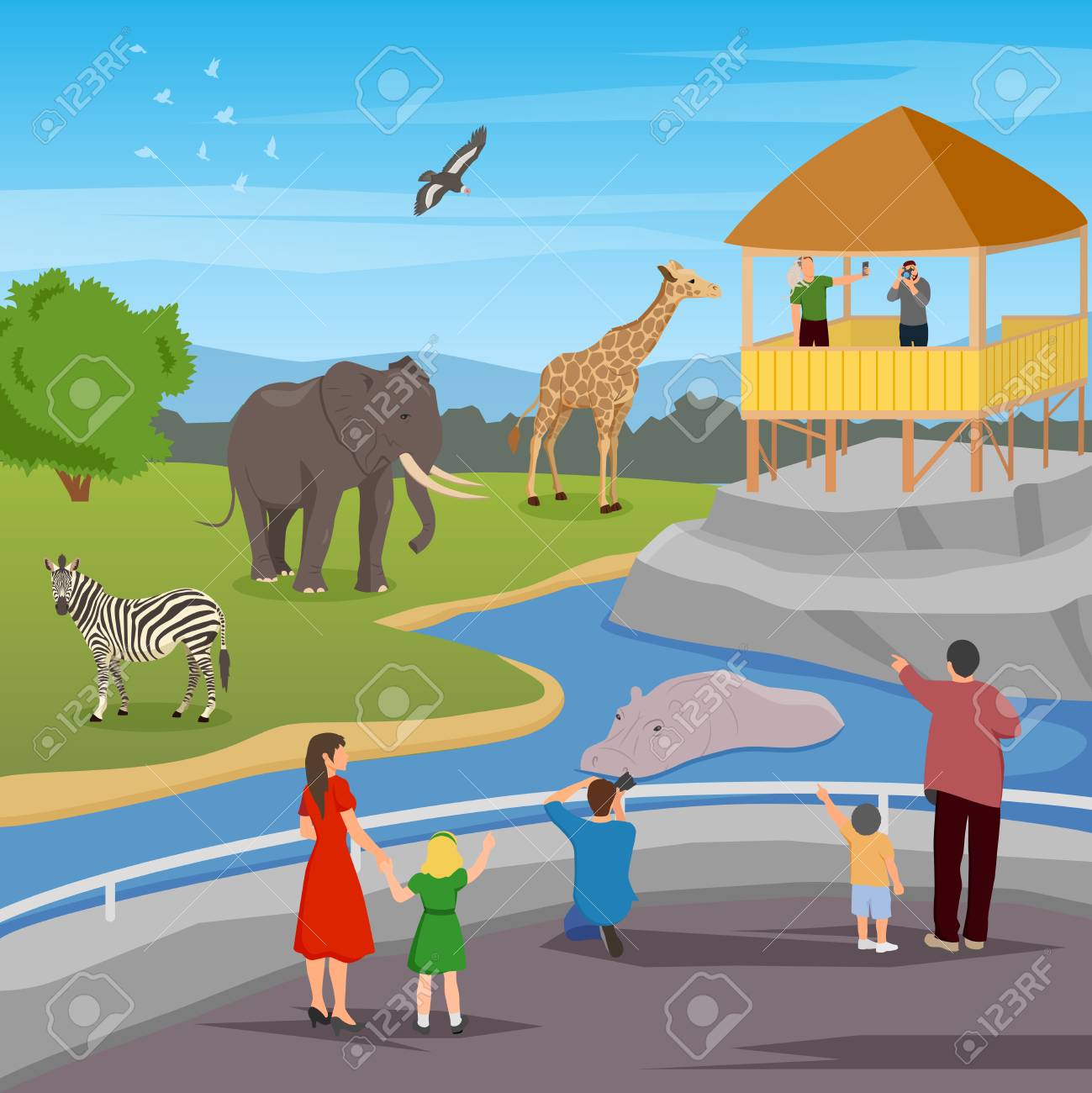 zoo flat colored composition with adults and kids looking for royalty free cliparts vectors and stock illustration image 89112071 zoo flat colored composition with adults and kids looking for