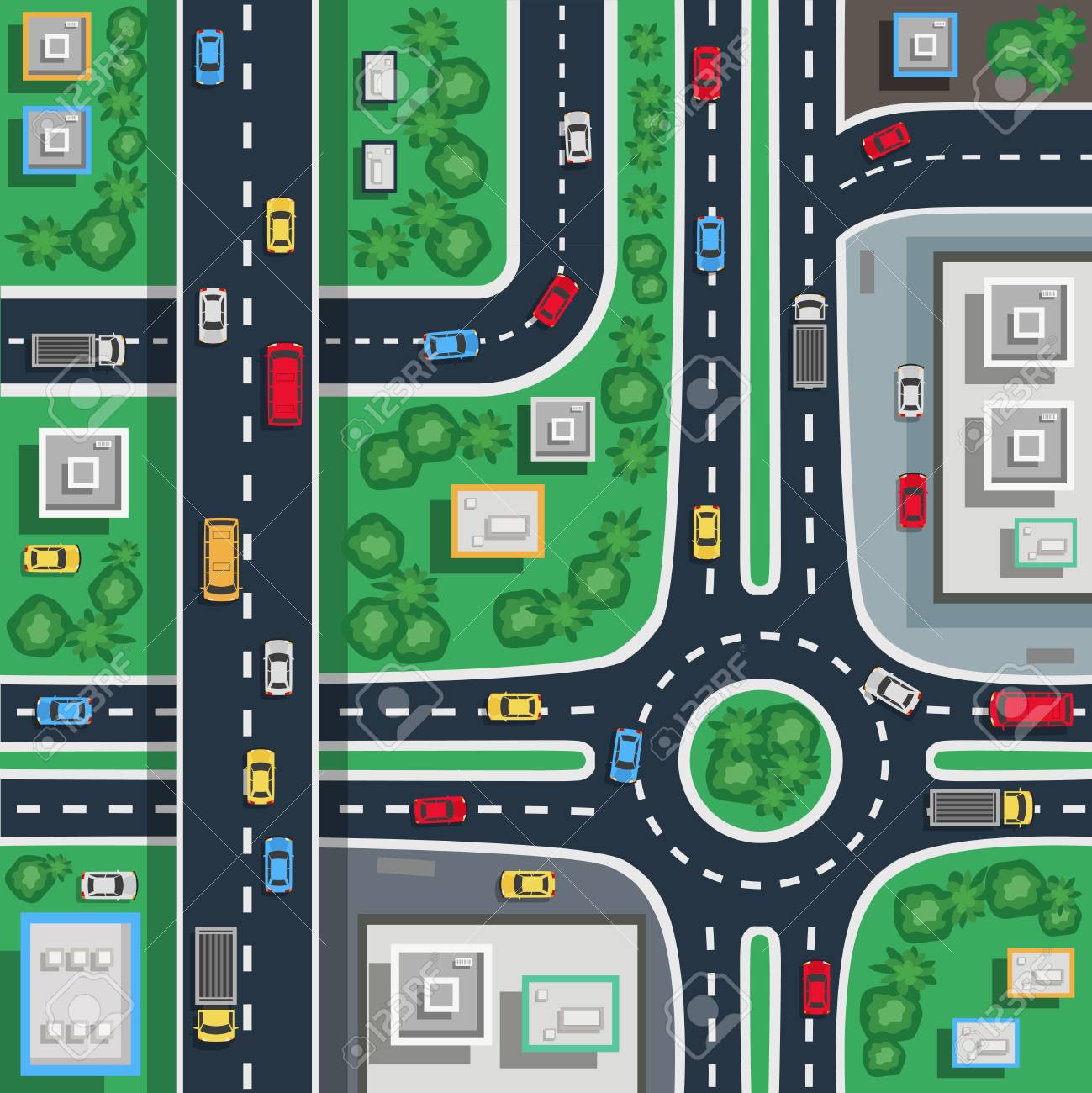 traffic city roads intersections top view flat poster plan map