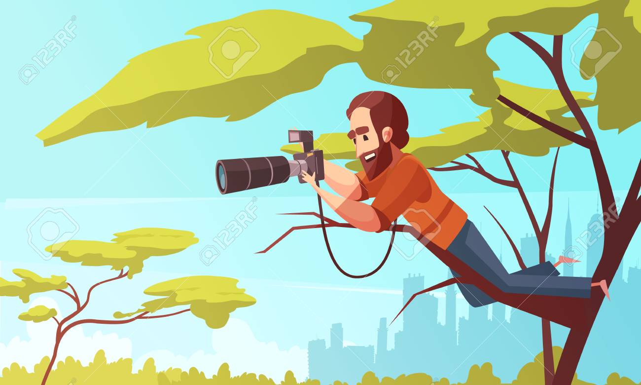 望遠鏡レンズフォトカメラベクトルイラストで木に座っている都市風景と男性キャラクターとのパパラッチ構成 のイラスト素材 ベクタ Image 望遠鏡レンズフォトカメラベクトルイラストで木に座っている都市風景と男性キャラクターとのパパラッチ構成 のイラスト素材 ベクタ Image