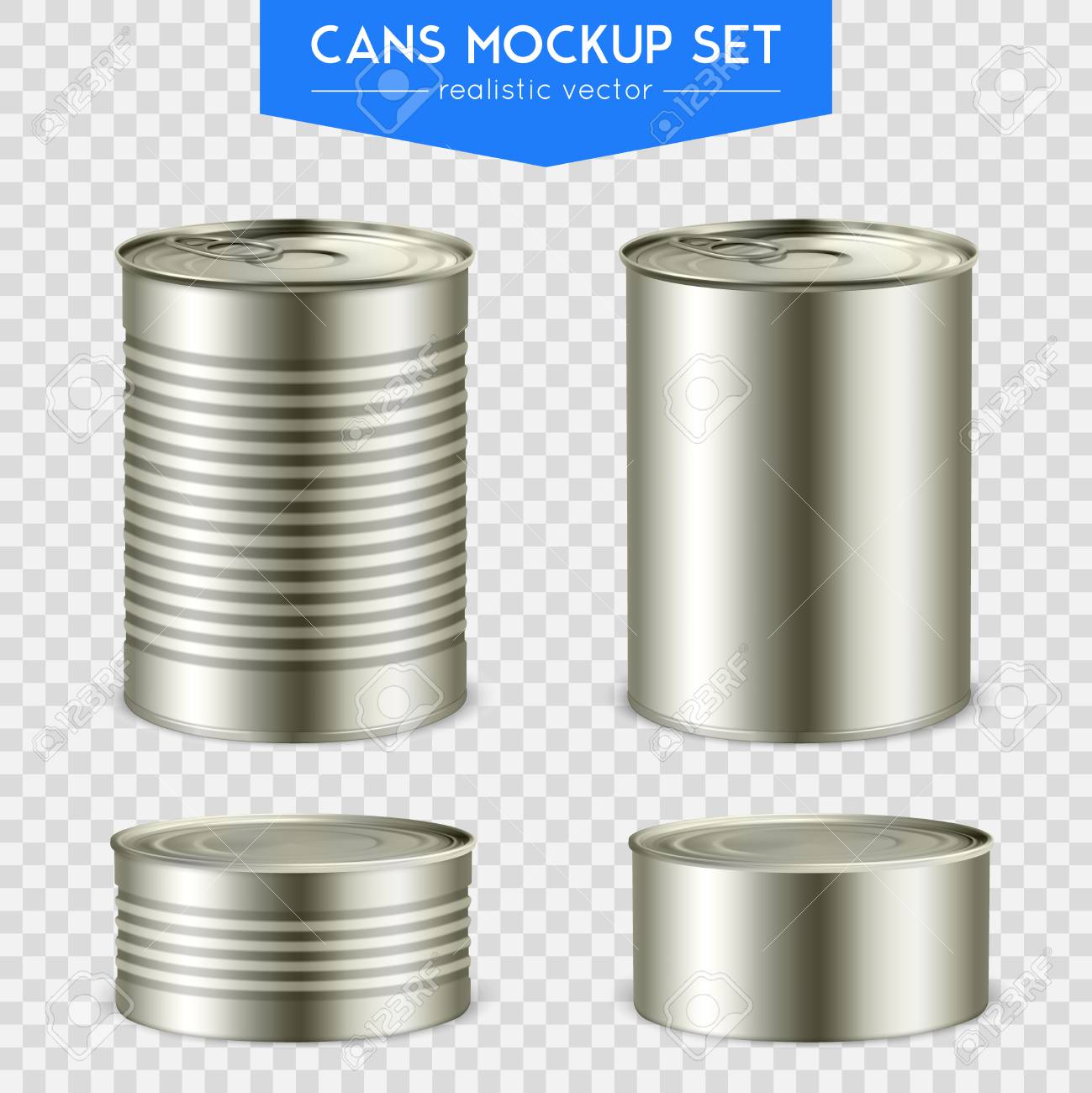 Download Quatro Latas De Mock Up De Lata Cilindrica Realistas Varia Altura Com Fundo Transparente Ajustado Superior E Inferior Ilustracao Vetorial Ilustraciones Vectoriales Clip Art Vectorizado Libre De Derechos Image 93945717