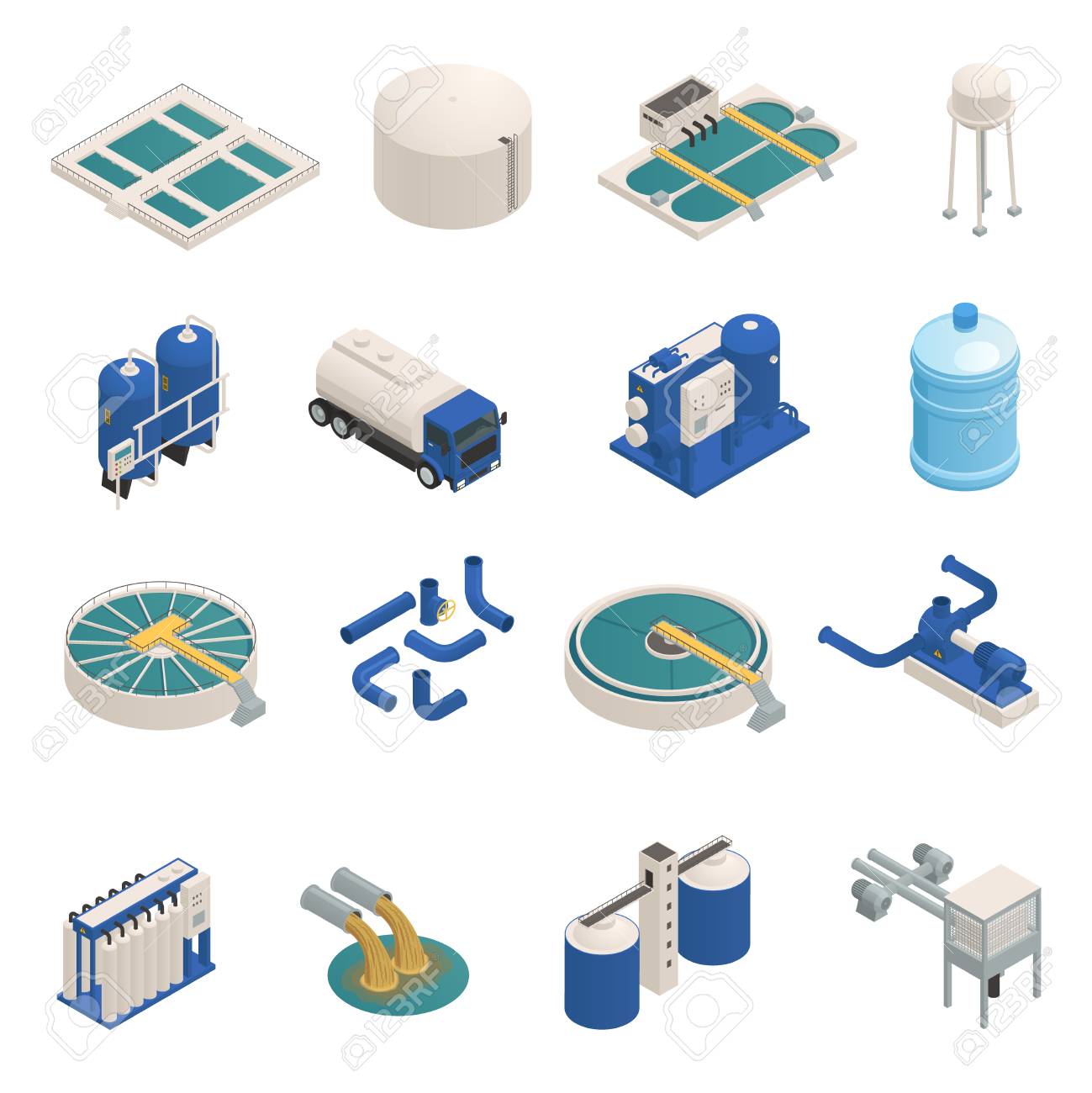 Water purification technology elements isometric icons collection with wastewater cleaning filtration and pumping units isolated vector illustration - 95259659 Water purification technology elements isometric icons collection with wastewater cleaning filtration and pumping units isolated vector illustration - 95259659