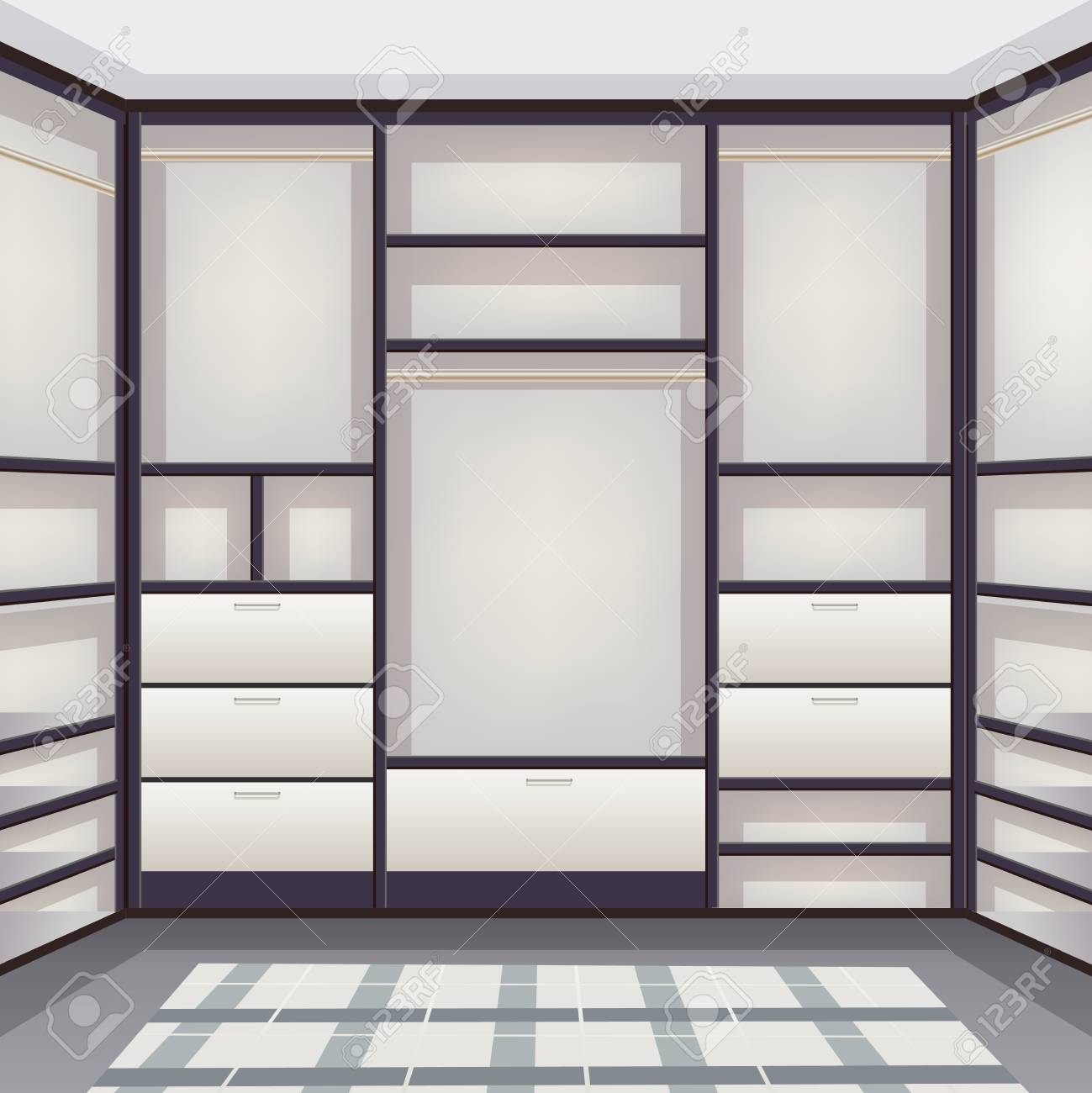 Empty Storage Room Wardrobe Cloakroom Interior Organization With