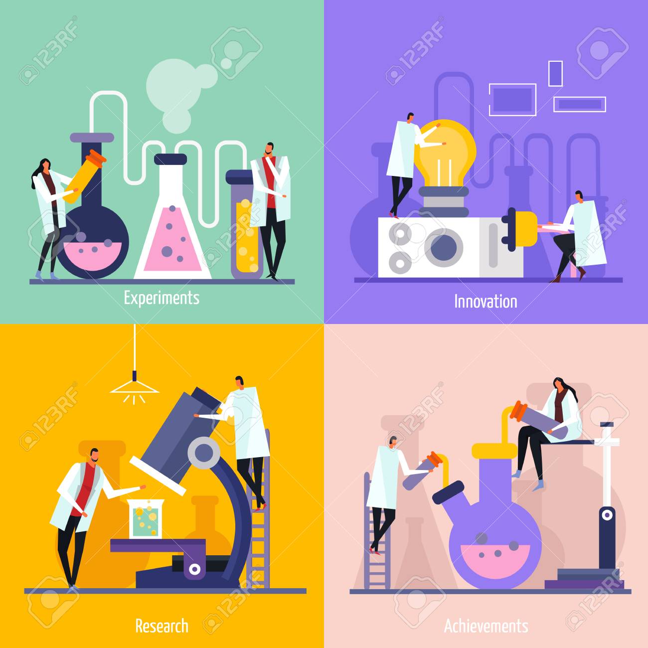 Science lab flat design concept with experiments, innovation, research and achievement isolated vector illustration - 101862276 Science lab flat design concept with experiments, innovation, research and achievement isolated vector illustration - 101862276