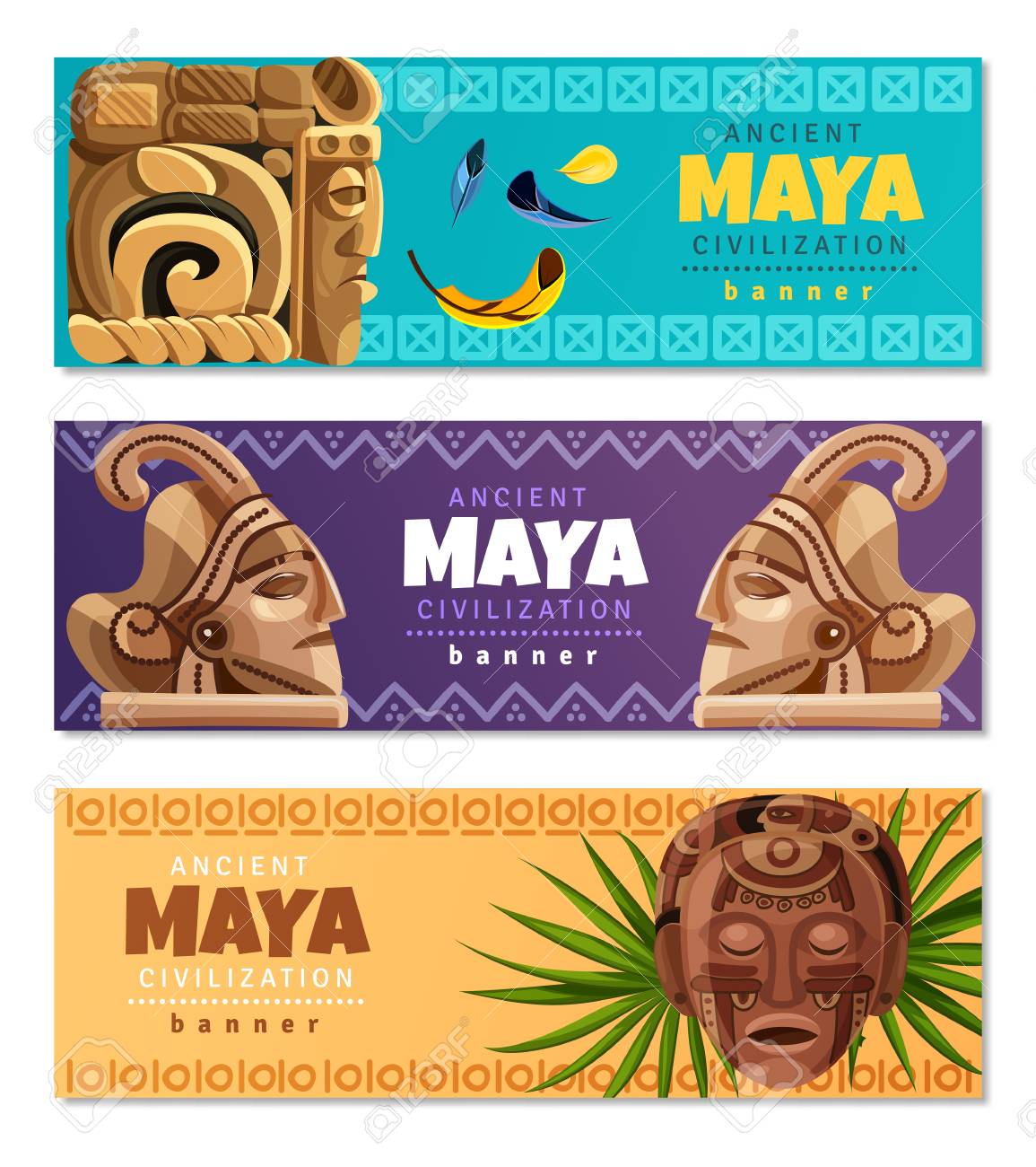 maya civilization horizontal banners with symbols of traditional horizontal history