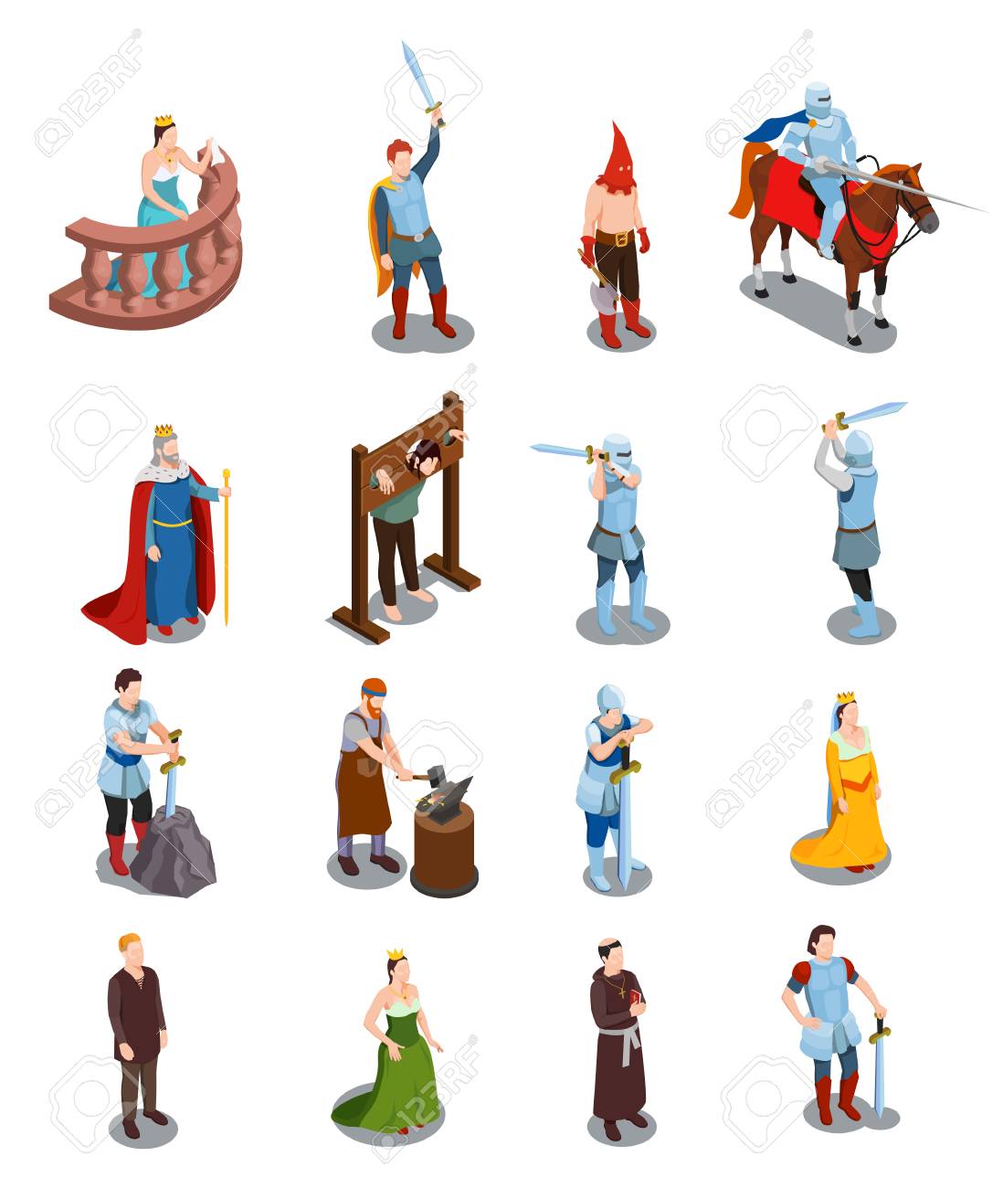 Medieval isometric icons with royal persons knights torture scene priest and blacksmith isolated vector illustration - 103876959 Medieval isometric icons with royal persons knights torture scene priest and blacksmith isolated vector illustration - 103876959